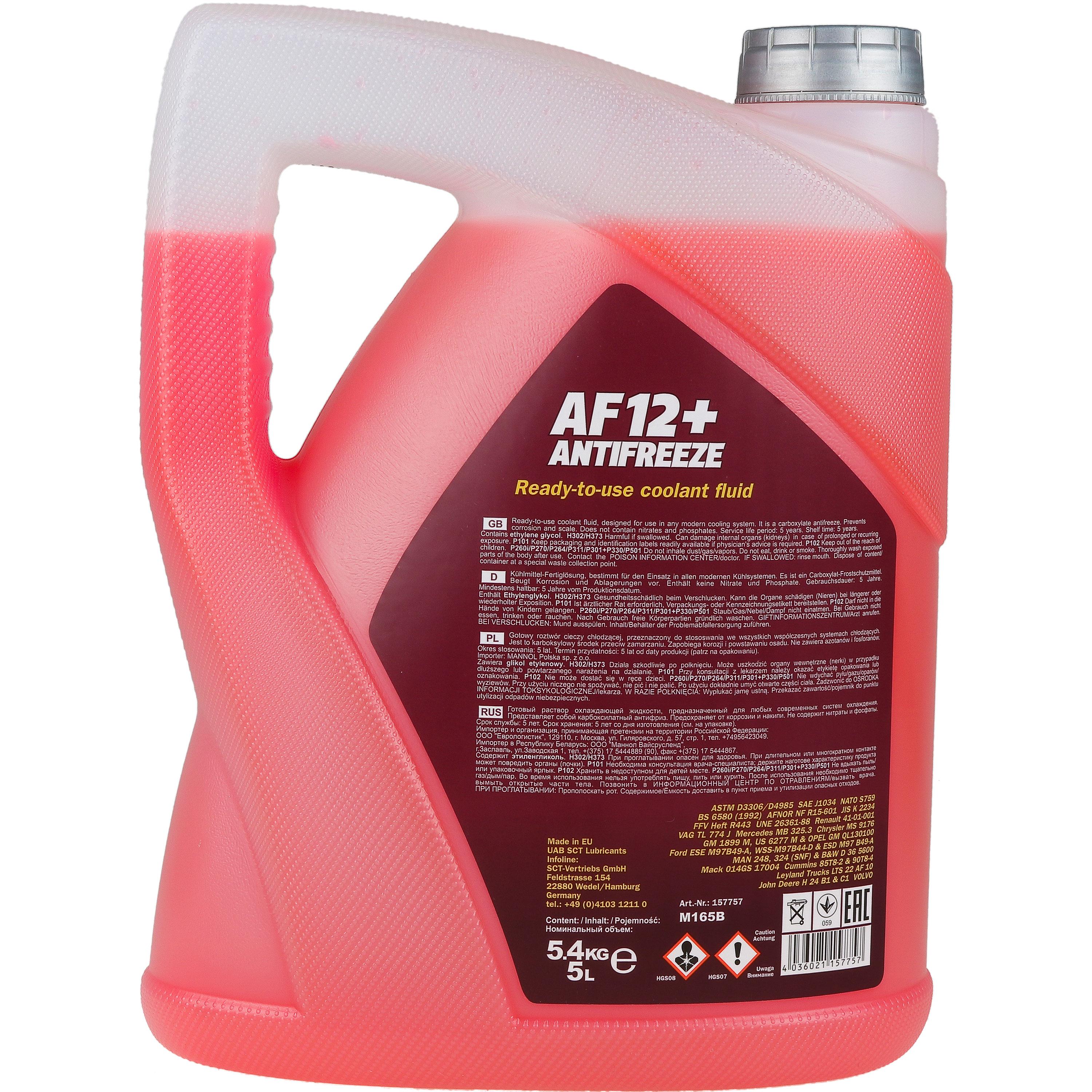5 Liter MANNOL Kühlerfrostschutz Antifreeze AF 12+ Frostschutz -40°C rot  rosa G12+