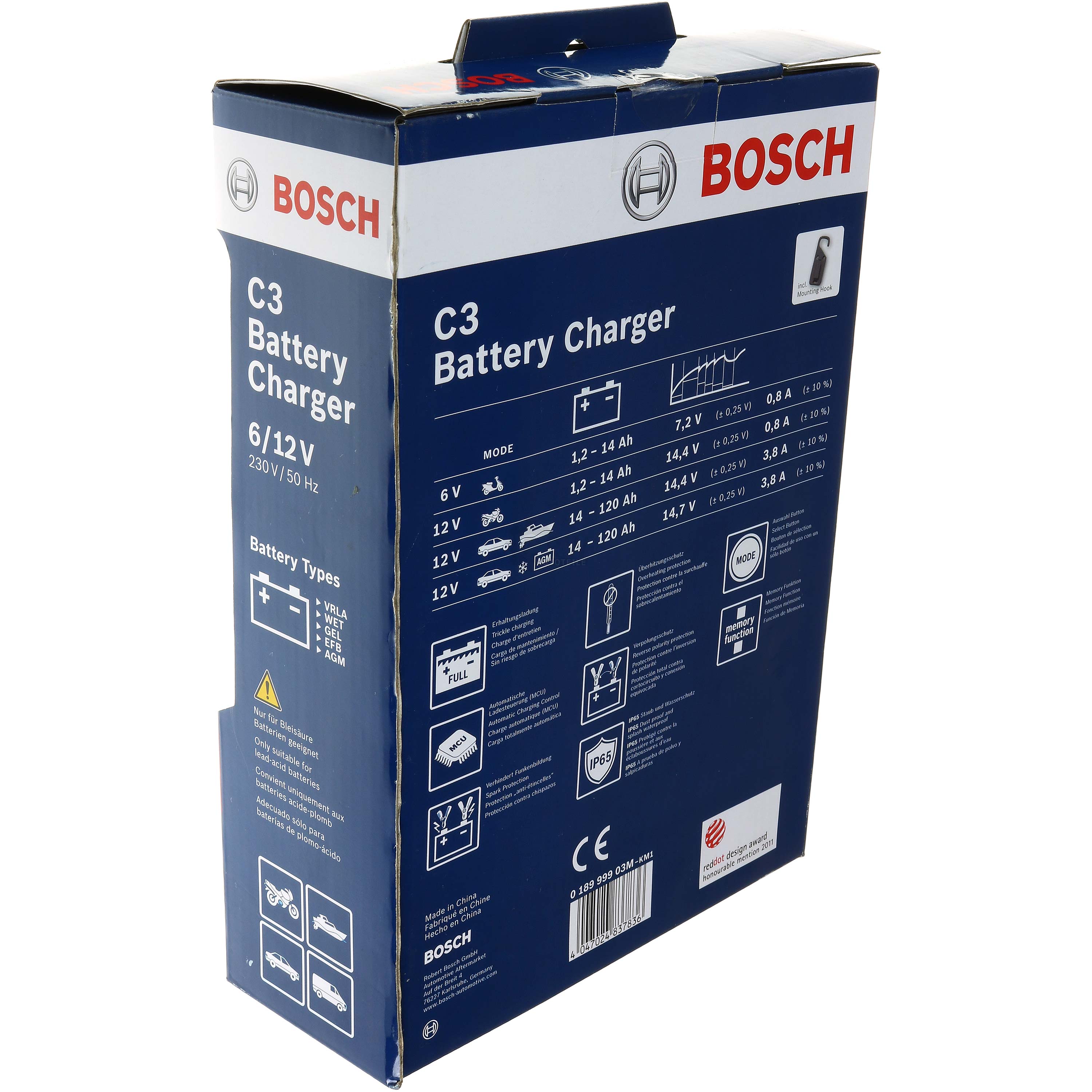 BOSCH Batterieladegerät Automatik-Lader C3 6V/12V 120Ah 0 189 999 03M