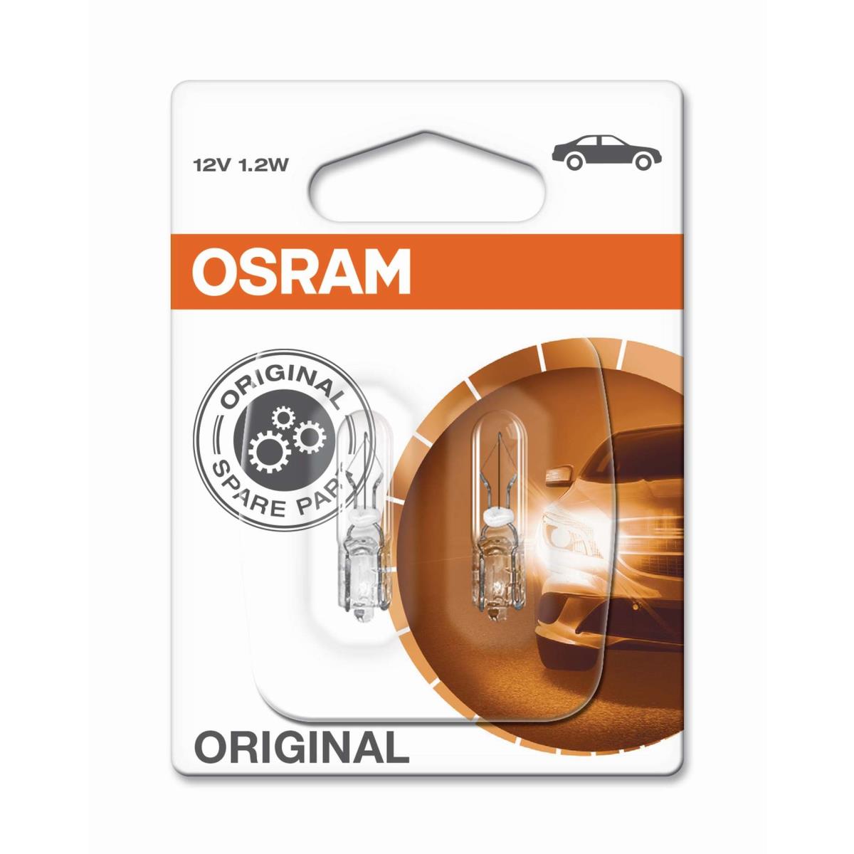 Osram 12V Lampe mit Glasquetschsockel 12V 1,2W Sockel W2x4.6d