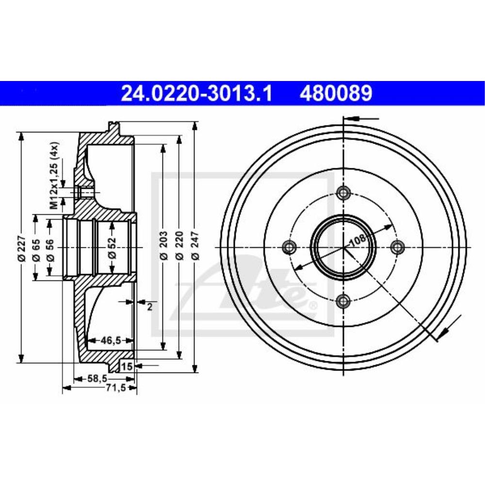 ATE 24.0220-3013.1 Bremstrommel