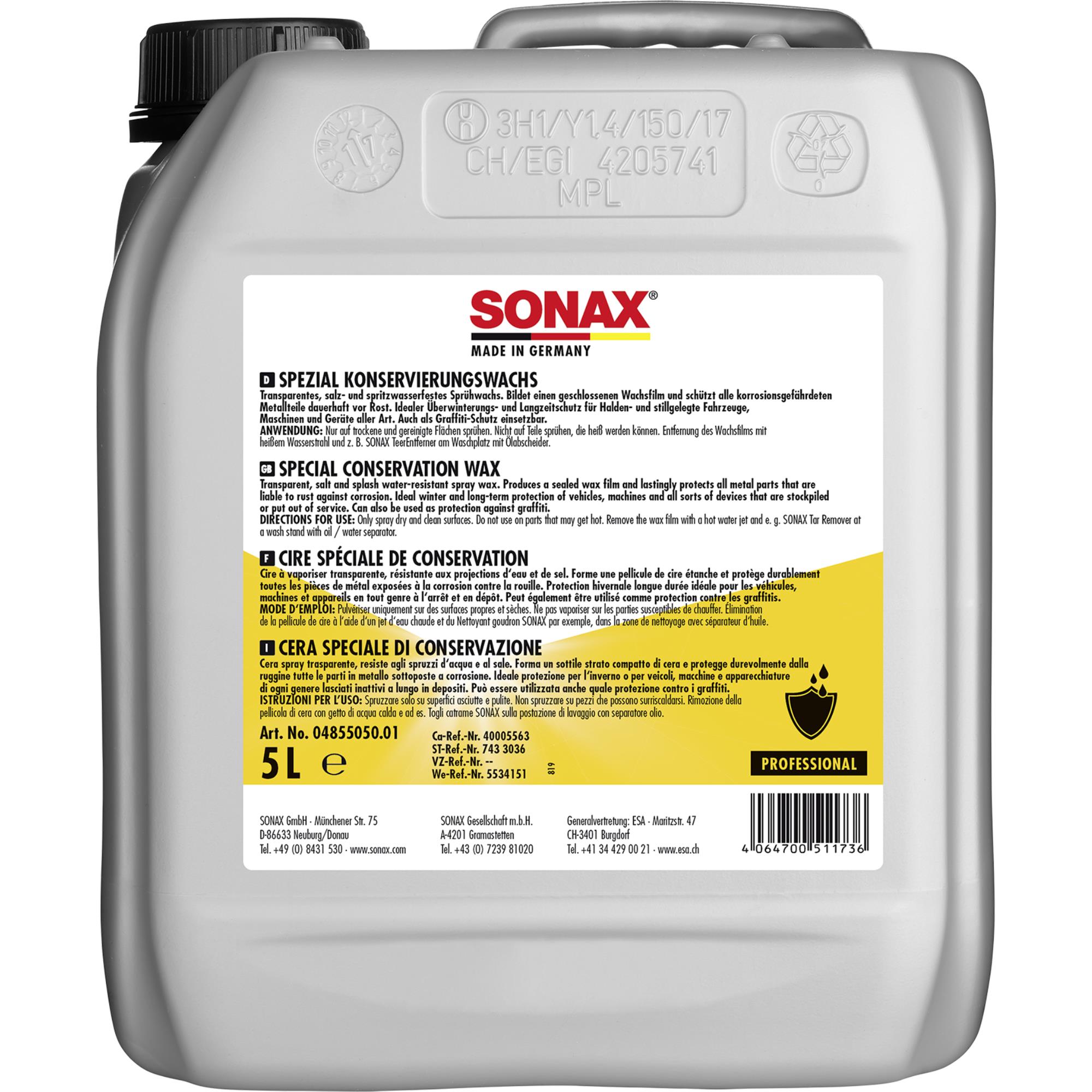 SONAX SpezialKonservierungsWachs Sprühwachs Korrosionsschutz 5 Liter