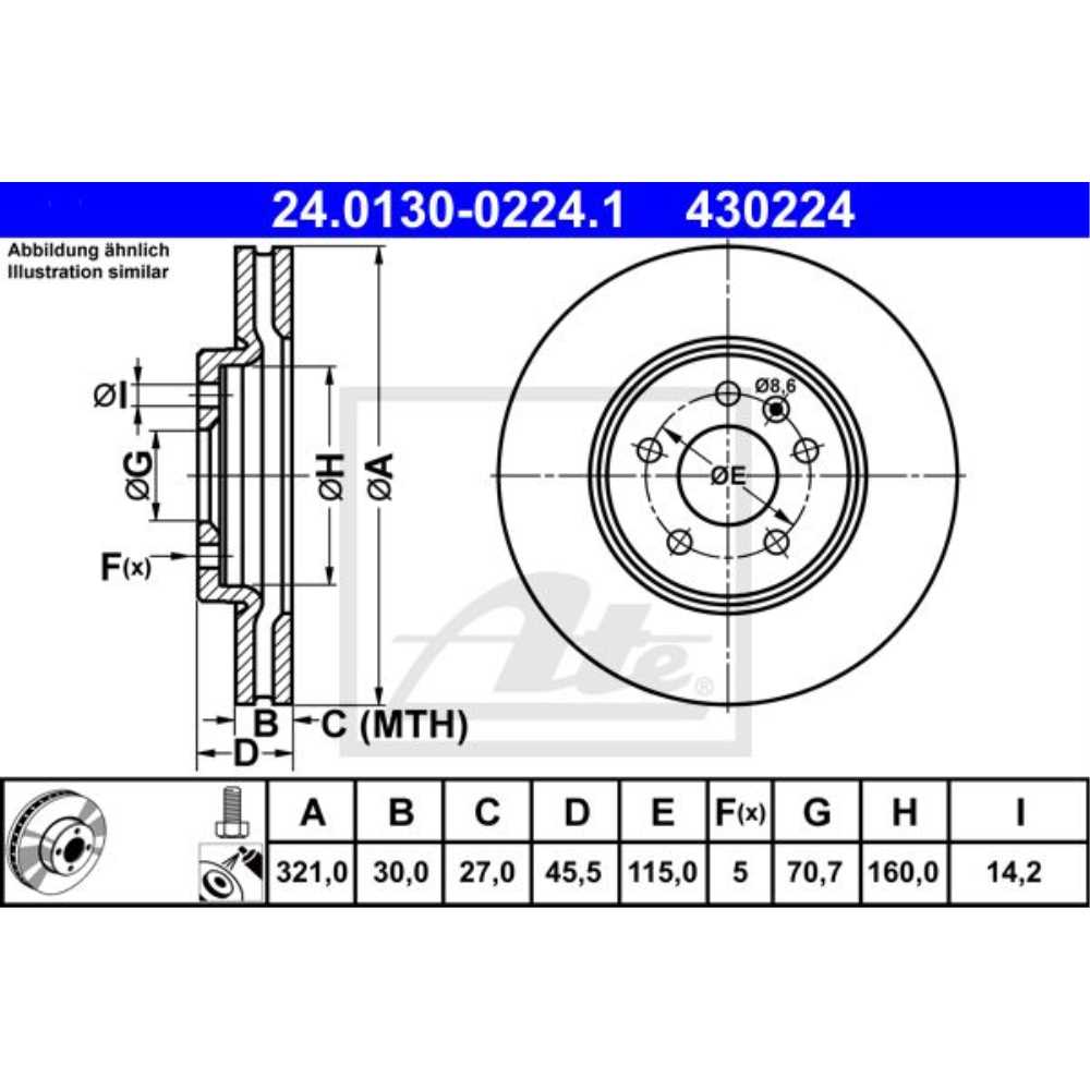 Bremsscheibe 24.0130-0224.1 vorne für Opel Zafira Tourer C P12 Astra J CC P10 Vauxhall MK III