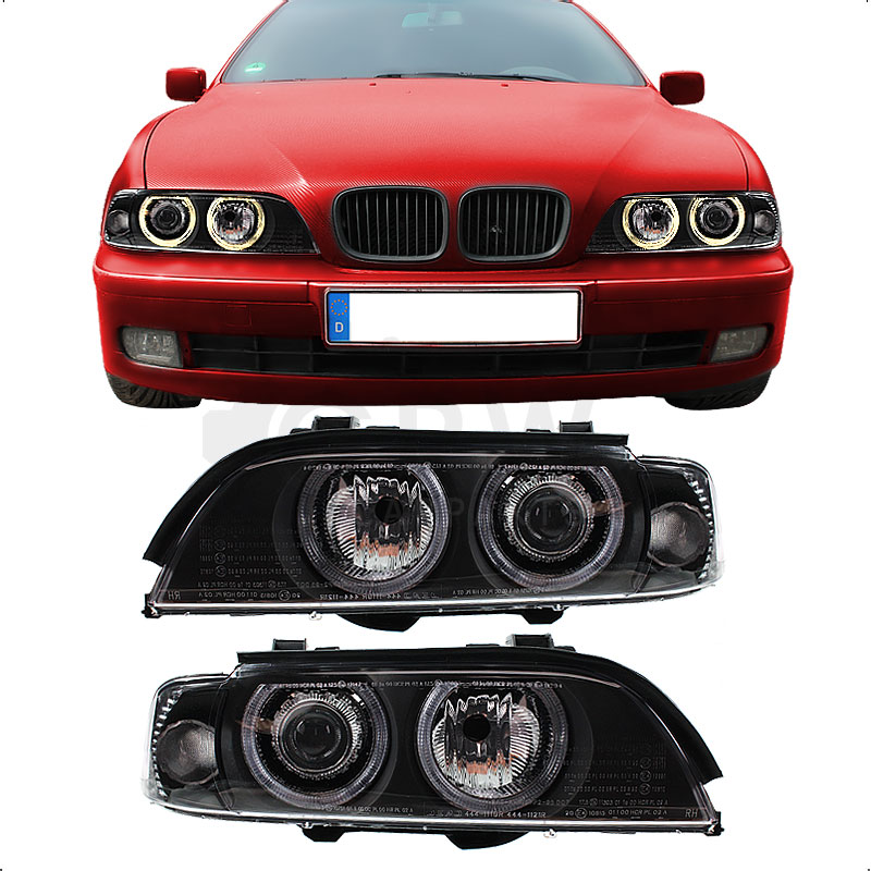 Scheinwerfer Set Angel Eyes für BMW 5er E39 Bj 95-00 inkl. Philips H7+H7+Motoren