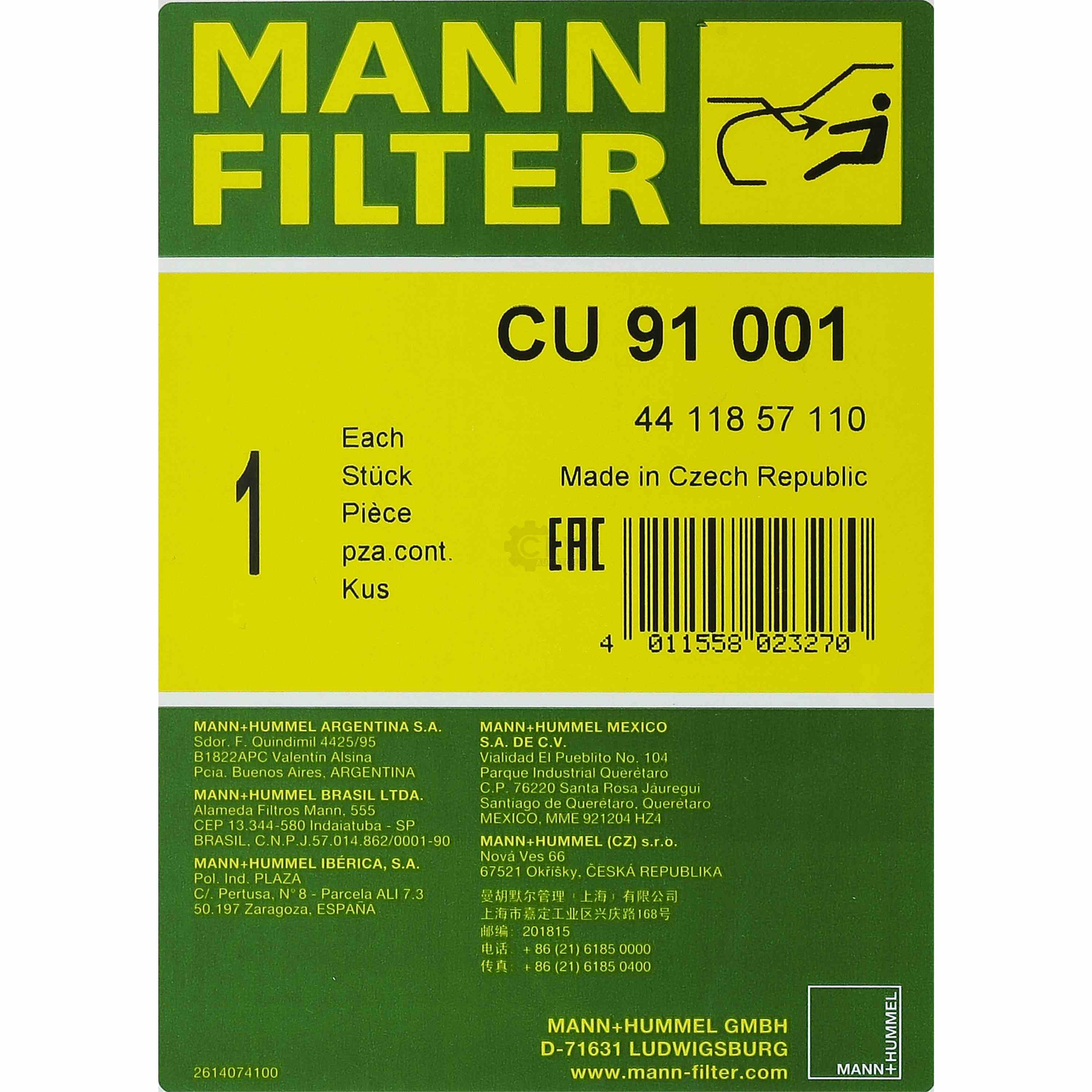 MANN Innenraum Filter CU 91 001