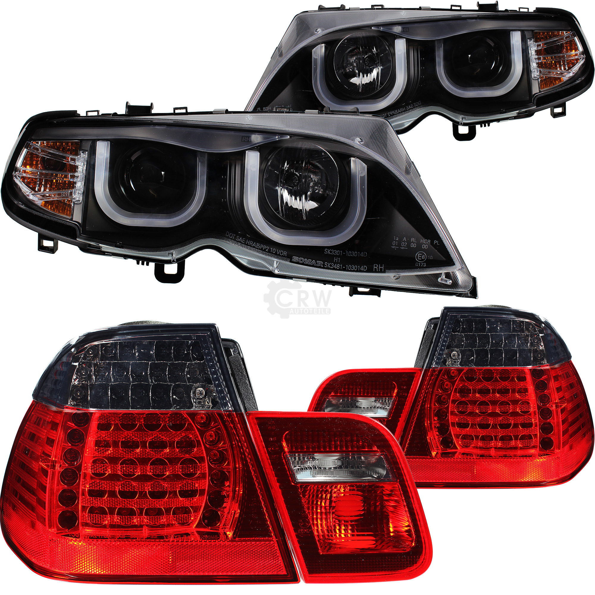 Set Scheinwerfer Rückleuchte Angel Eyes für BMW 3er E46 Bj. 01-05 schwarz