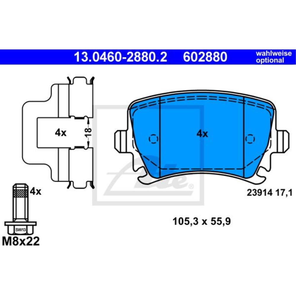 ATE Satz Bremsen Bremsscheiben + Bremsbeläge hinten für Audi A6 Avant 4F5 C6
