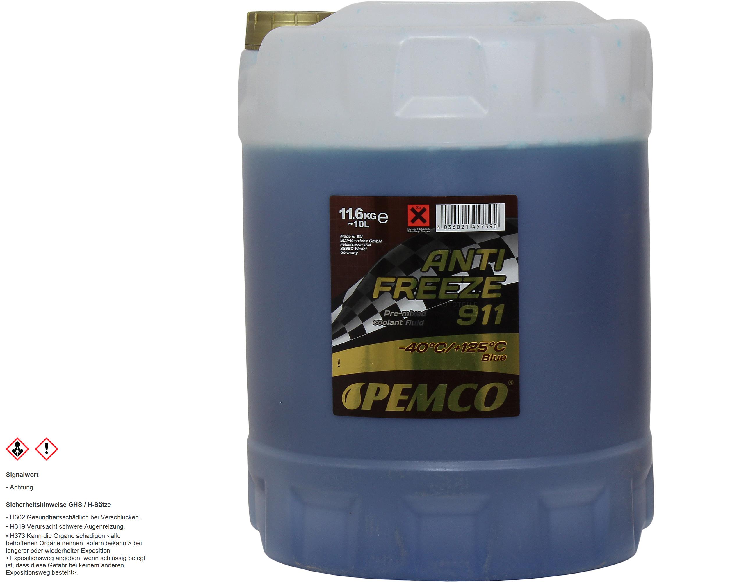 10 Liter PEMCO Antifreeze 911 Kühlerfrostschutz blau Fertiggemisch Typ G11