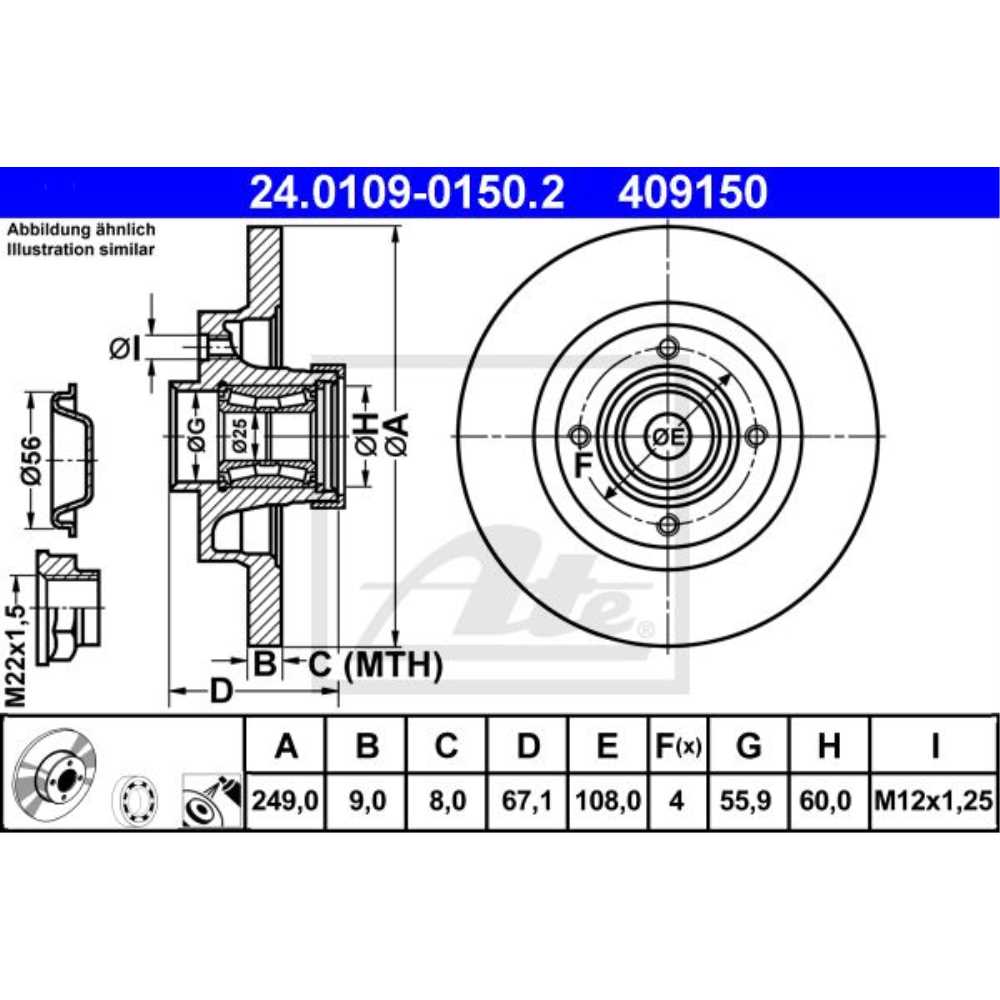 ATE Satz Bremsen Bremsscheiben + Bremsbeläge hinten für Peugeot 307 Citroën C4 I