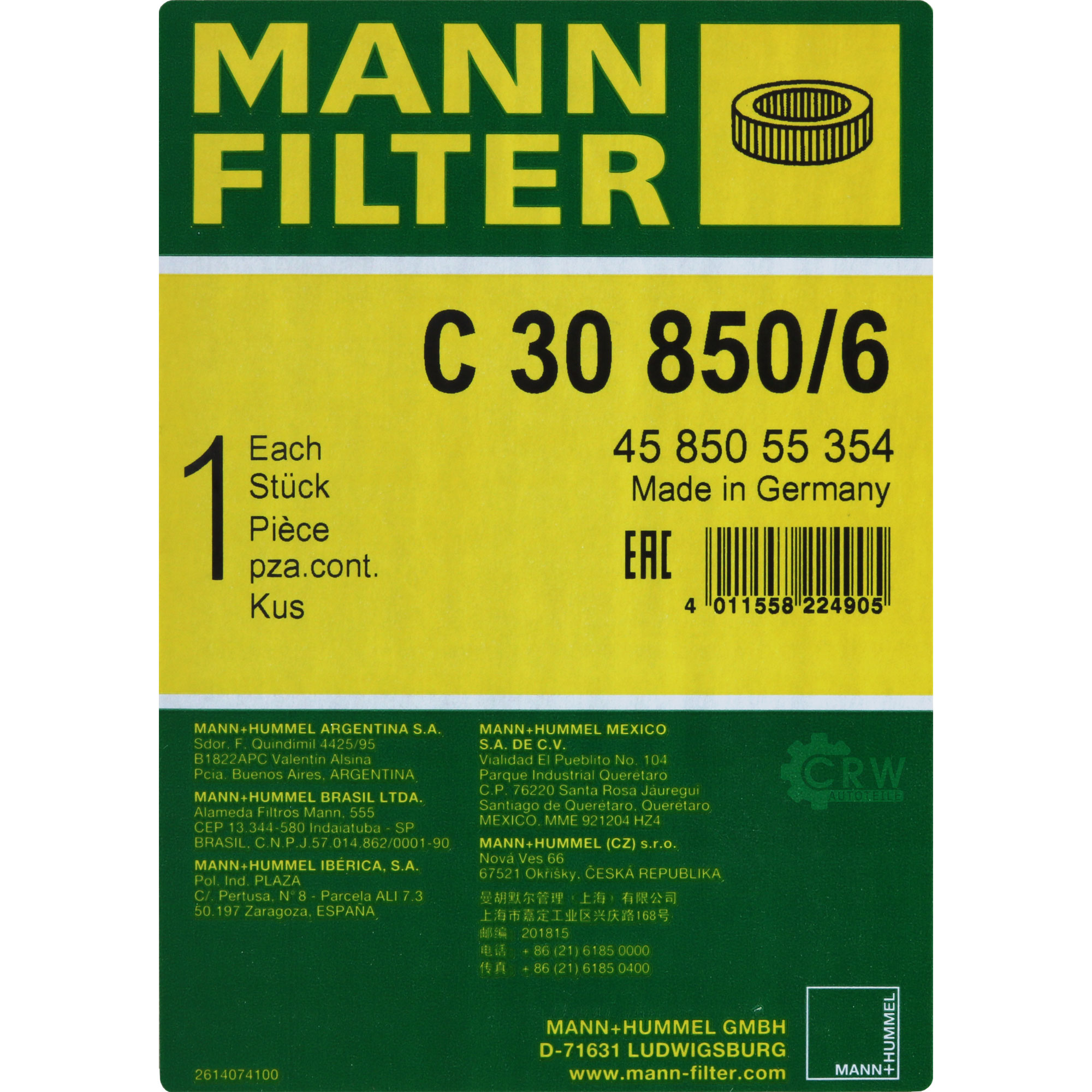 MANN-FILTER Luftfilter C 30 850/6