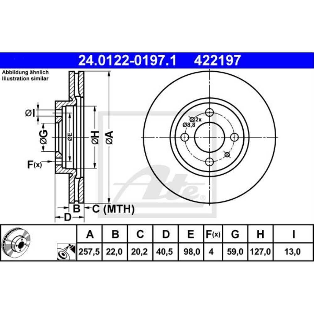 ATE Satz Bremsbeläge + Bremsscheiben belüftet vorne für Fiat 500 Doblo 312 119