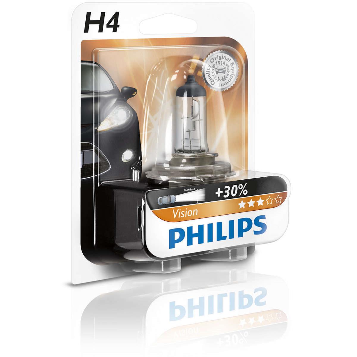 Philips Vision H4 12V 60/55W Sockel P43t 30% mehr Licht!