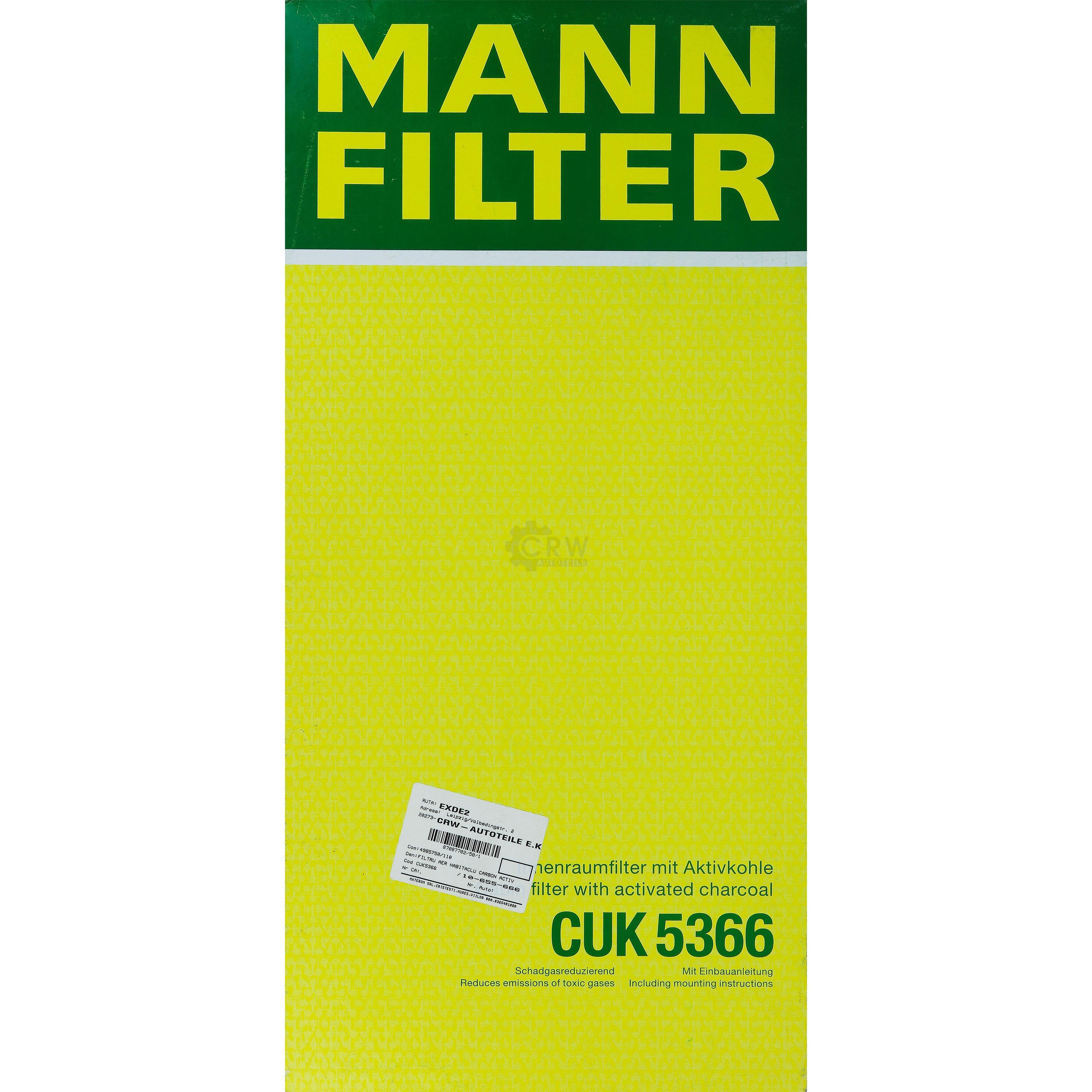 MANN-FILTER Innenraumfilter Pollenfilter Aktivkohle CUK 5366