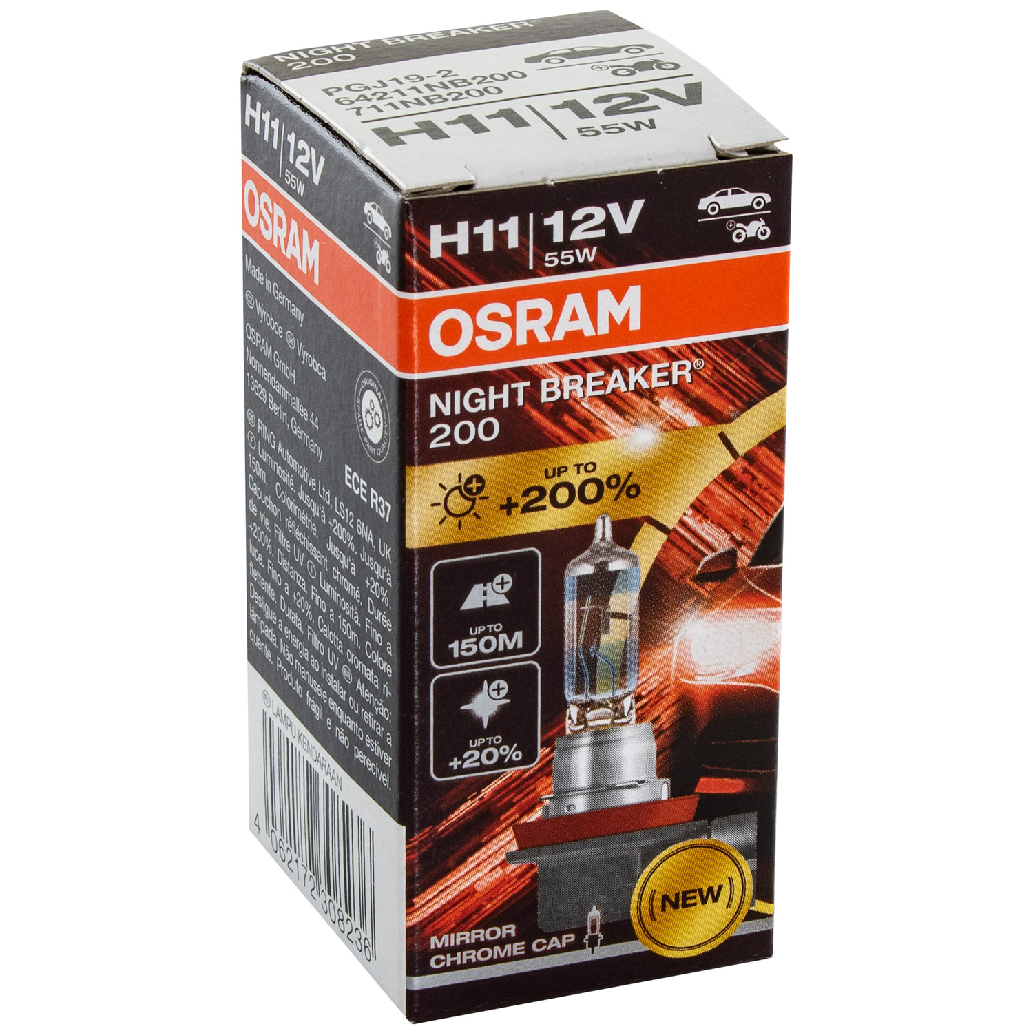 OSRAM H11 NIGHT BREAKER®200 +200% 3600 K 1350 lm Glühlampe Glühbirne 64211NB200
