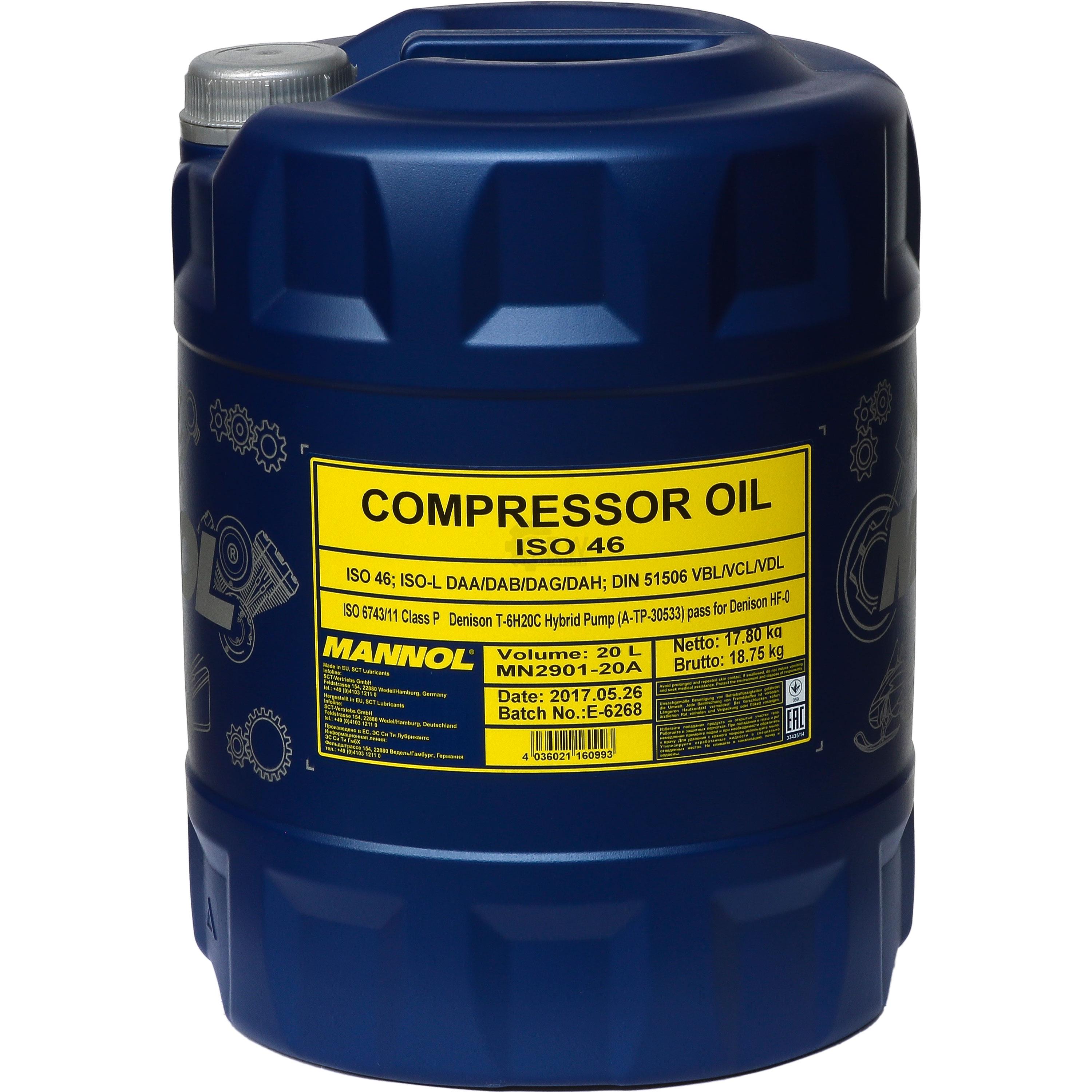 20 Liter  MANNOL Kompressoröl Compressor Oil ISO 46
