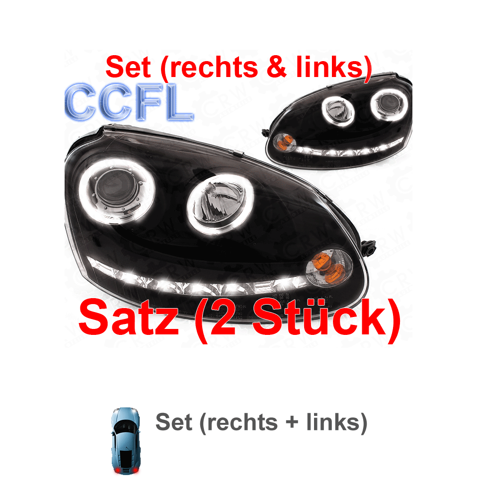 Set Scheinwerfer für VW Golf V 5 Typ 1K 03-08 klar/schwarz CCFL Angel Eyes Sonar