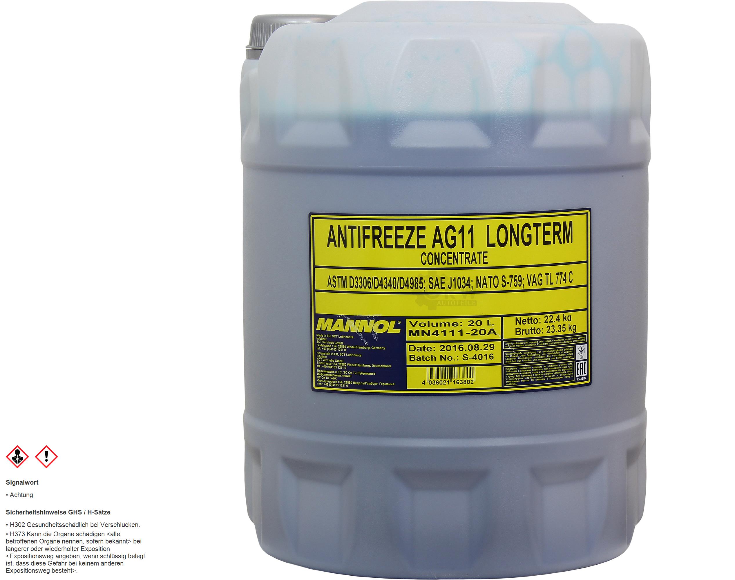 20L Kühlflussigkeit MANNOL Antifreeze AG11 Frostschutz blau blue Konzentrat