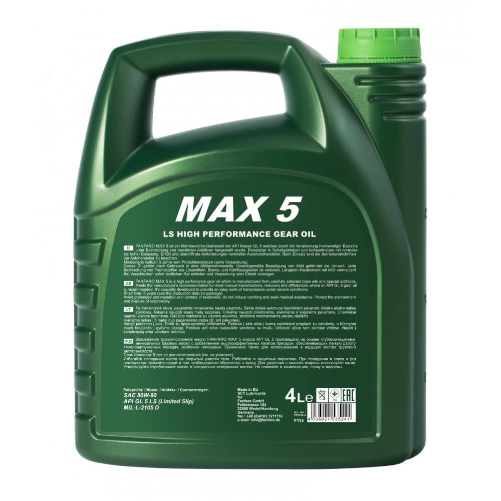 4 Liter FANFARO MAX 5 80W-90 GL-5 LS API GL 5 LS Getriebeöl Gear Oil