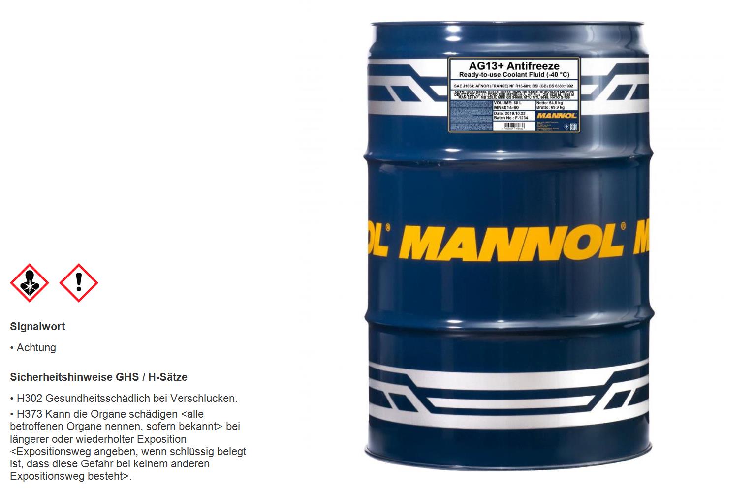 60 Liter MANNOL Kühlerfrostschutz Fertiggemisch Antifreeze AG13+