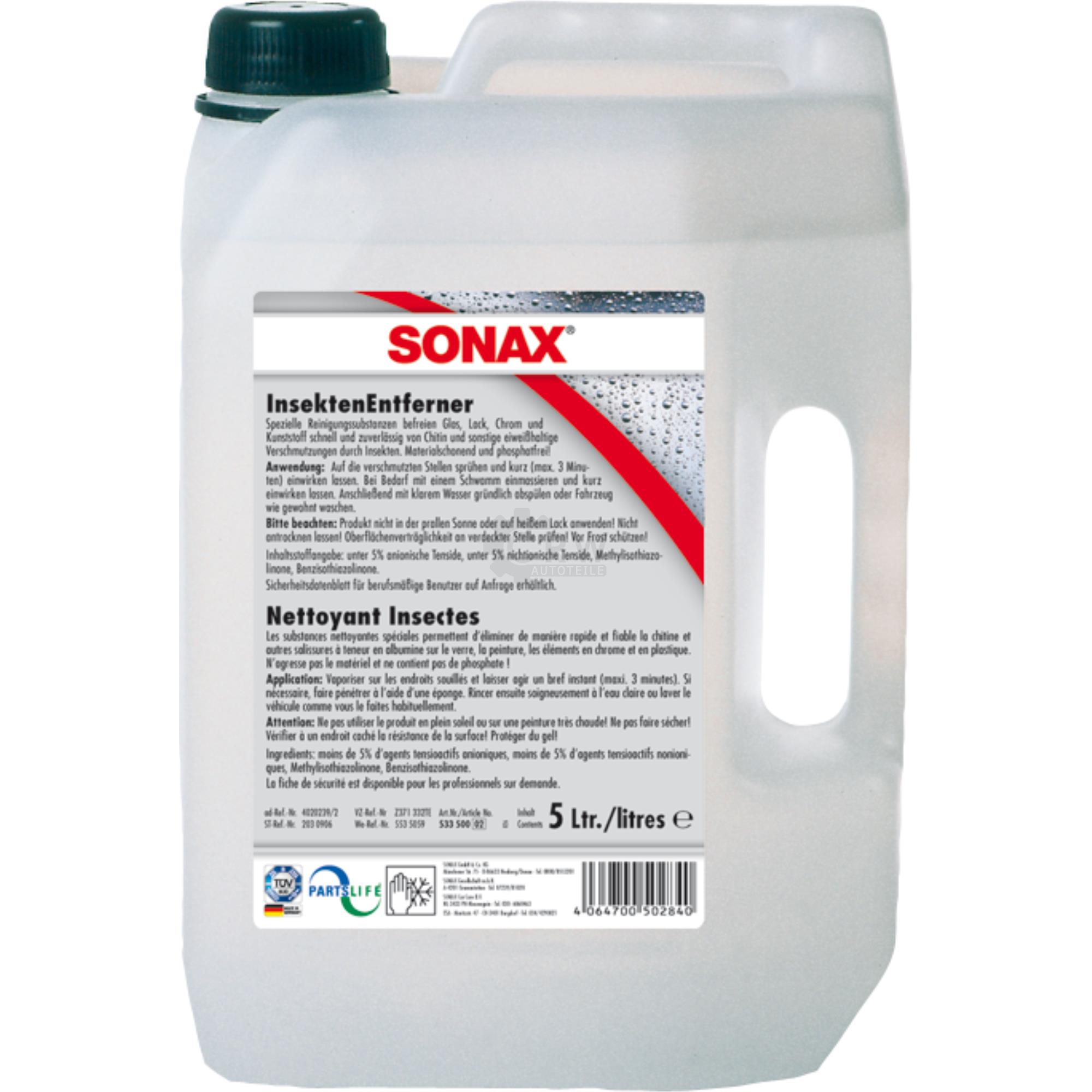 SONAX 05335000 InsektenEntferner Glas Lack Chrom Kunststoff Reiniger 5L