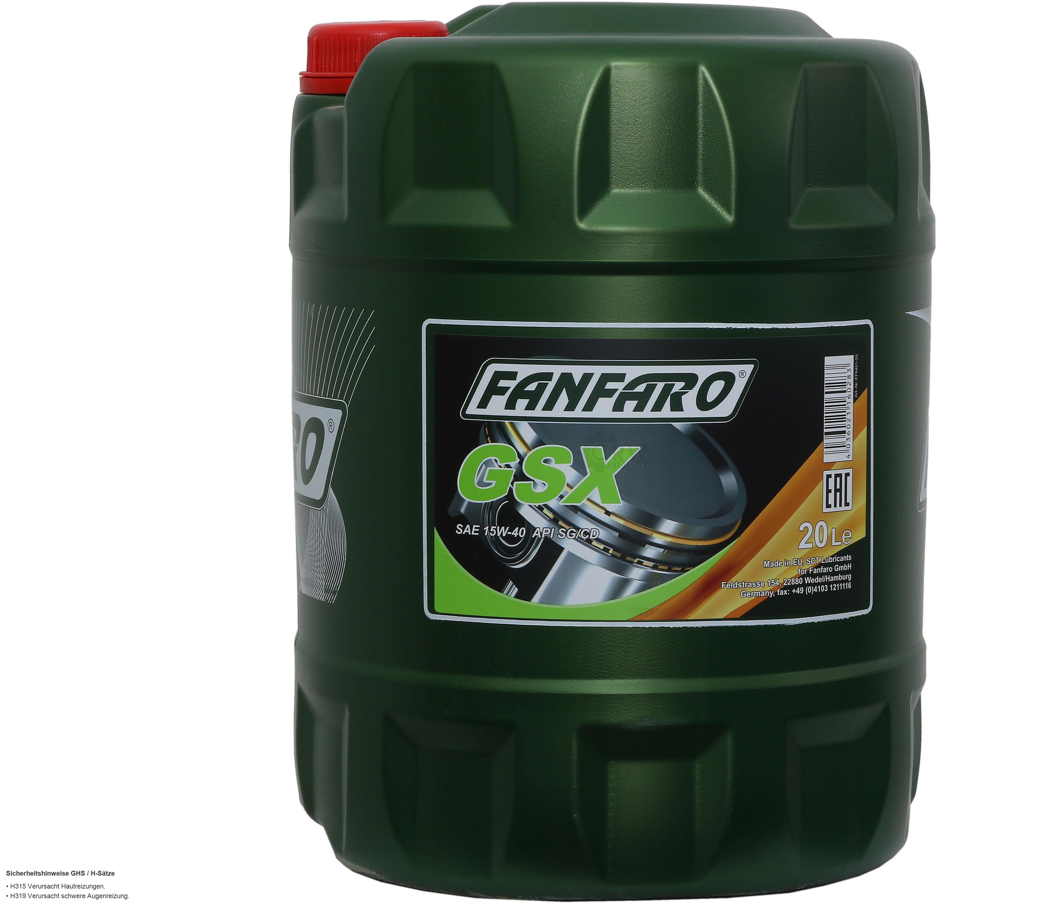20 Liter  FANFARO Motoröl GSX 15W-40 API SG/CD Engine Oil Öl