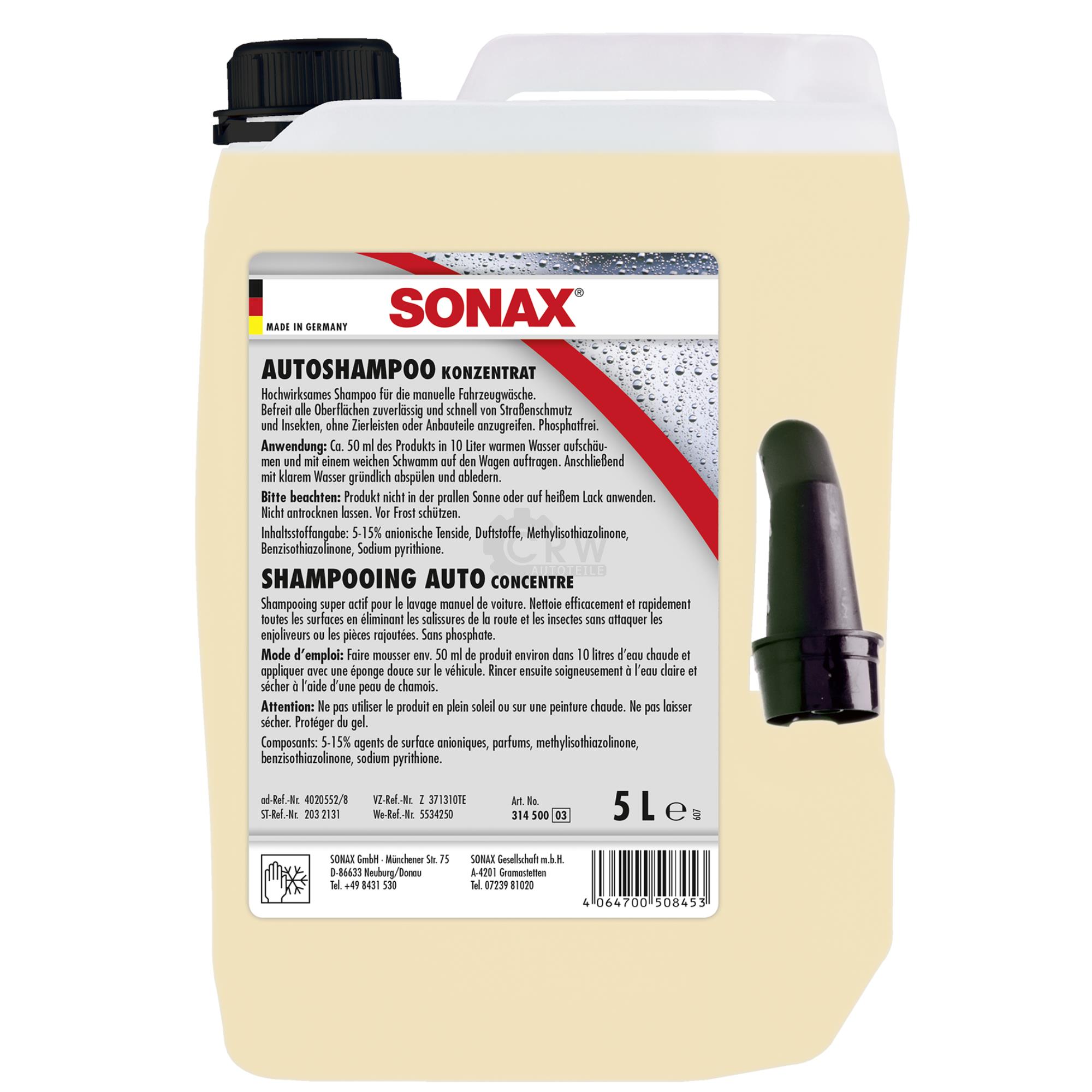 SONAX 03145000 AutoShampoo Konzentrat Phosphatfrei pH-neutral 5 Liter