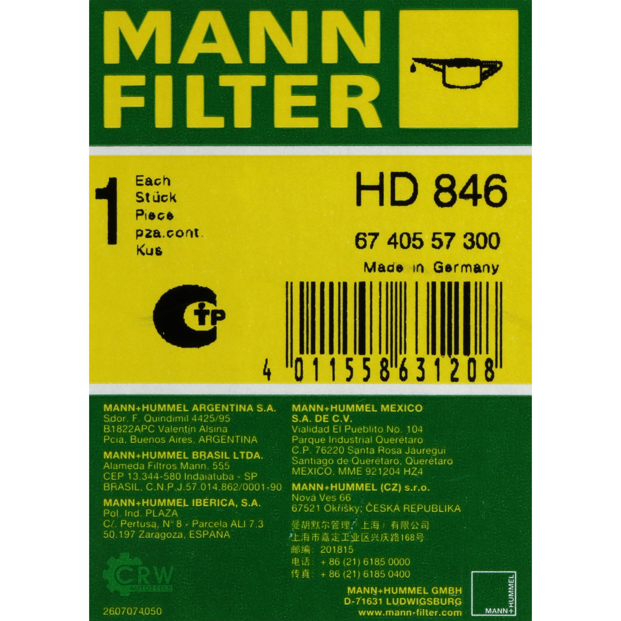 MANN-FILTER Hydraulikfilter für Automatikgetriebe HD 846