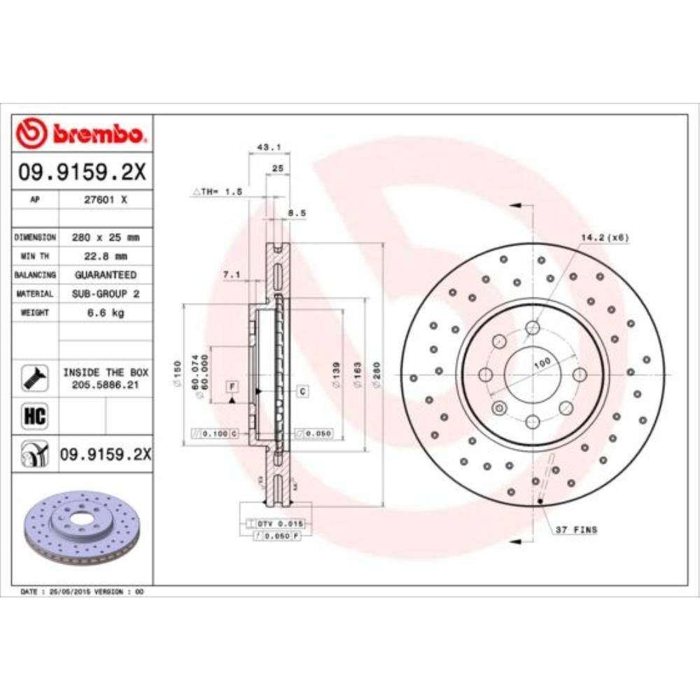 Brembo Satz Bremsen Bremsscheiben belüftet vorne + Bremsbeläge für Opel Astra H