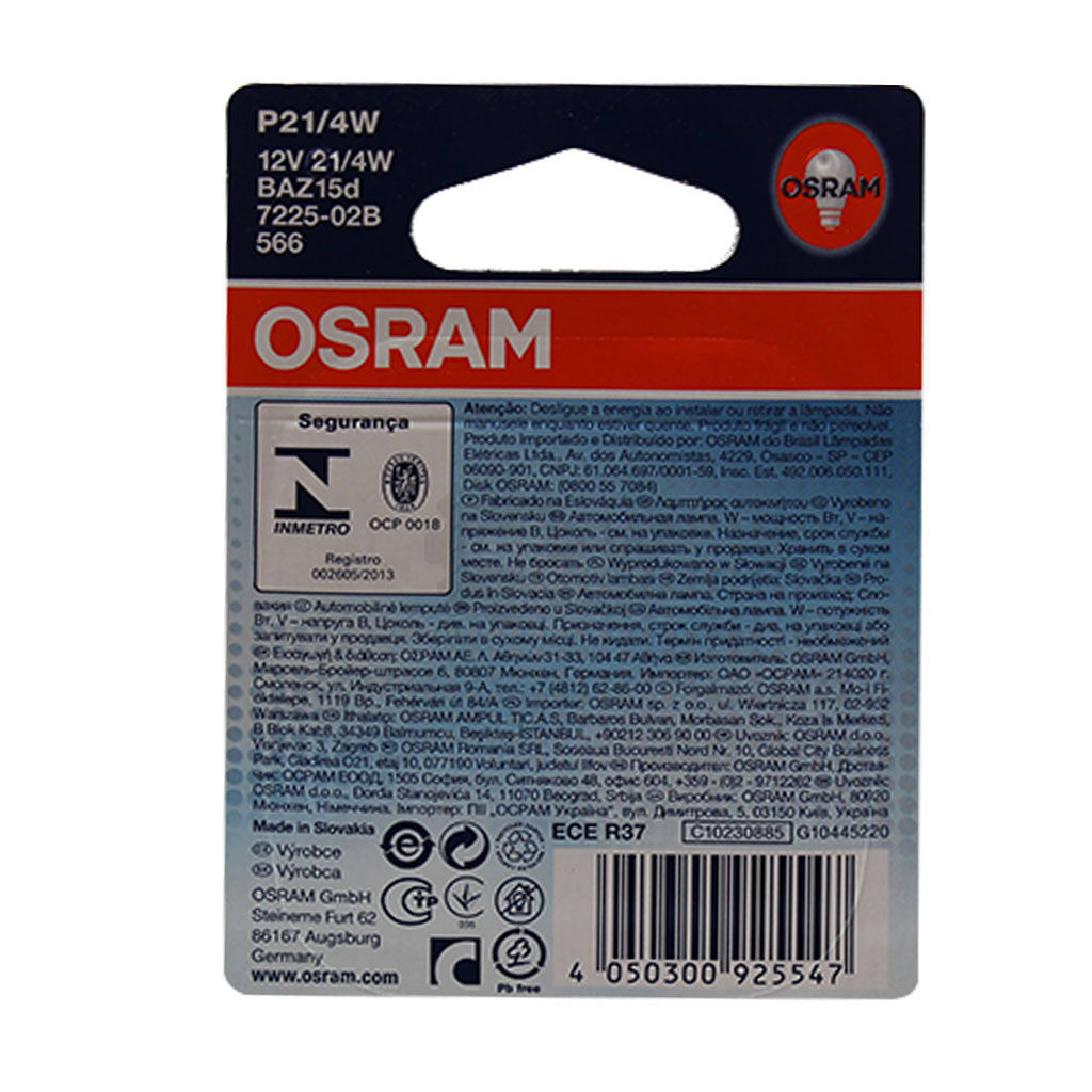 OSRAM P21/4W Lampe mit Metallsockel 12V 21/4W Sockel BAZ15d
