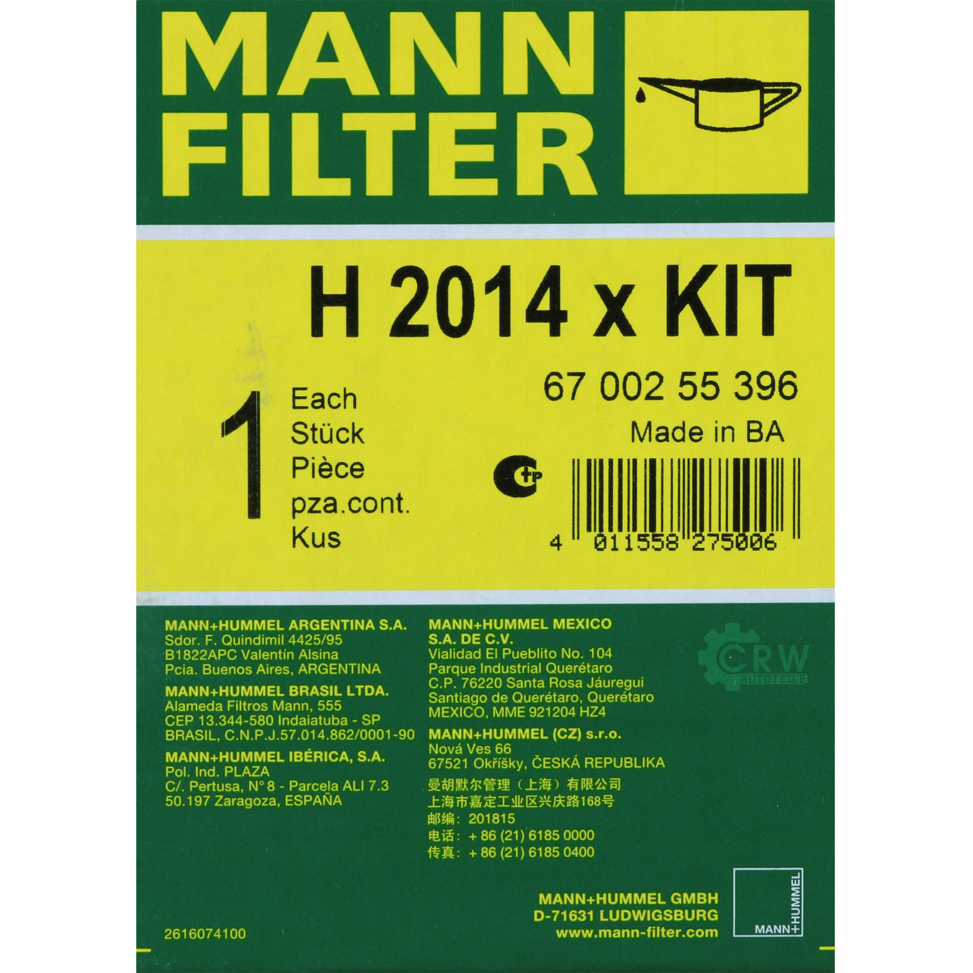 MANN-FILTER Getriebeölfilter für Automatikgetriebe H 2014 x KIT