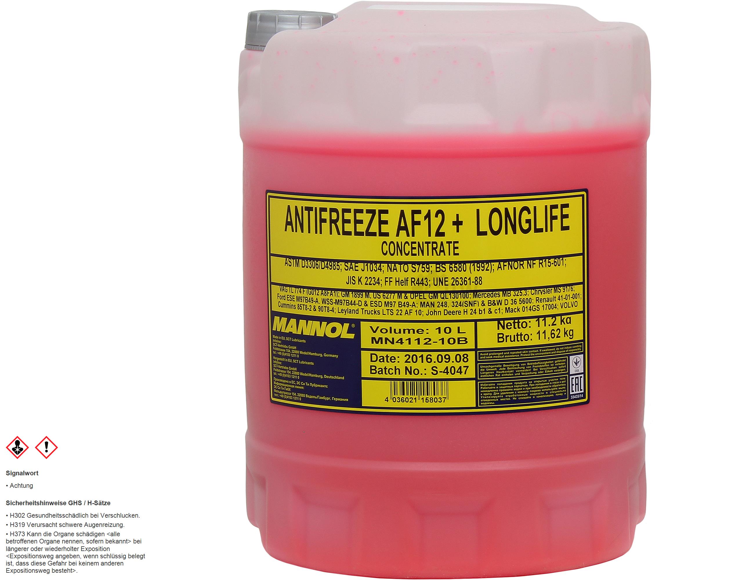 Kühlflussigkeit MANNOL Antifreeze AF12+ 10 Liter Frostschutz rot / violet