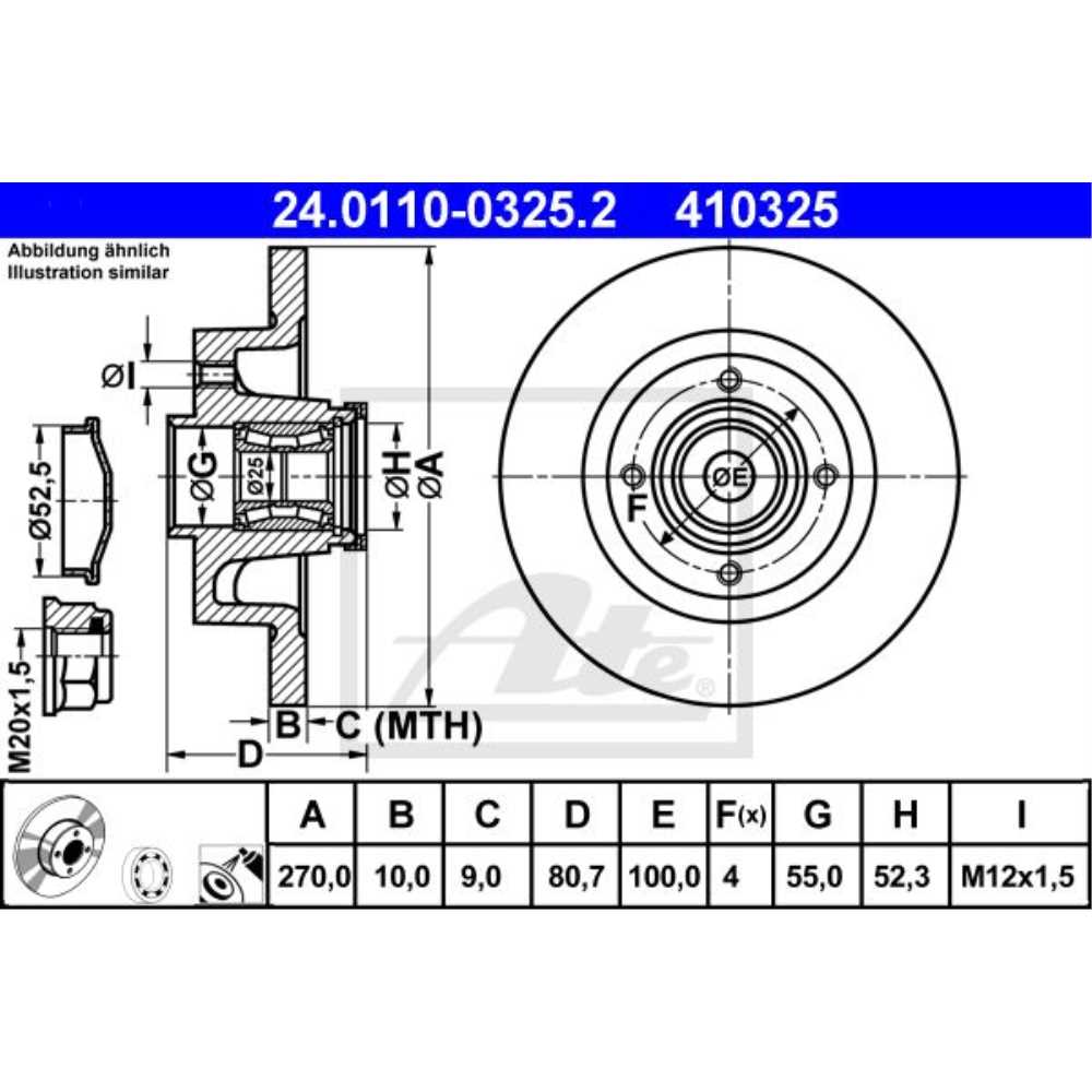 ATE Satz Bremsen Bremsscheiben + Bremsbeläge hinten für Renault Scénic II Megane