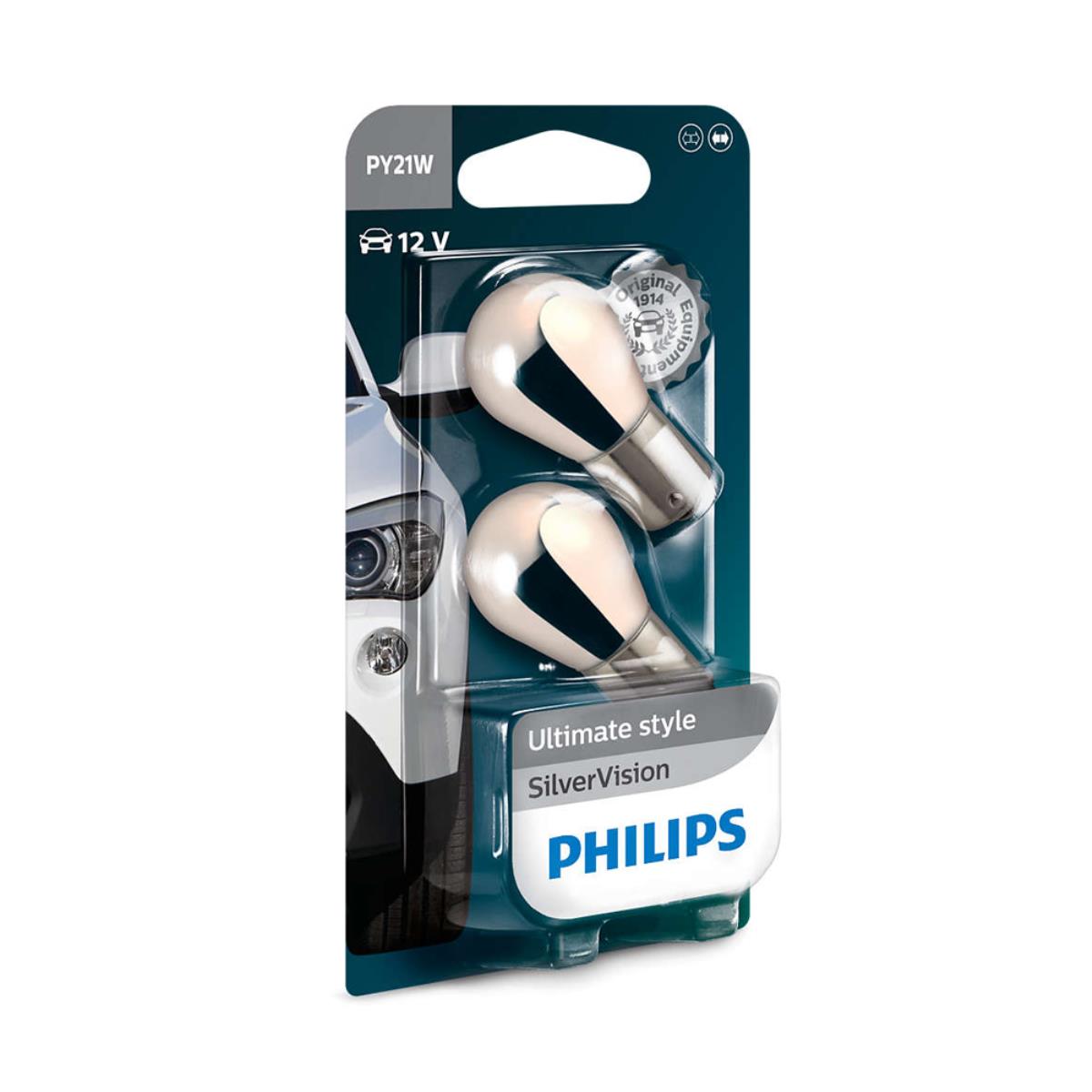 Philips PY21W Silver Vision 21W 12V BAU15s Set 2 Stück Birne Blinker chrom 