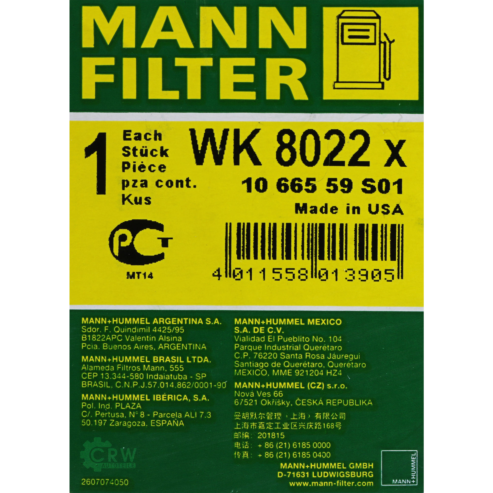 MANN-FILTER Kraftstofffilter WK 8022 x Fuel Filter