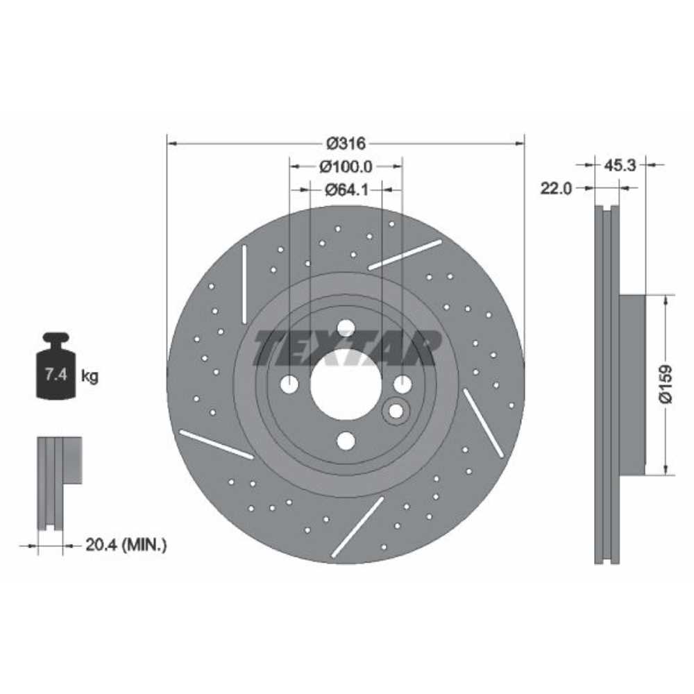 TEXTAR Bremsscheibe vorne Ø316 mm beschichtet für MINI Mini Roadster R59 R57