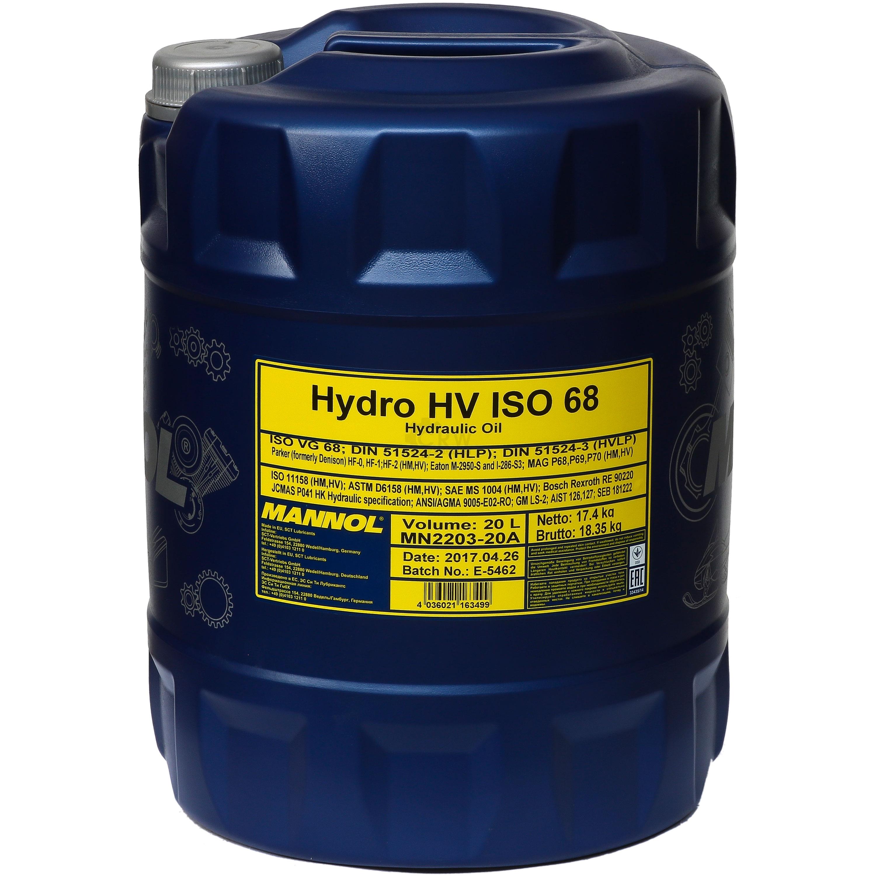 20 Liter  MANNOL Hydro HV ISO 68 HVLP Hydrauliköl Oil Öl