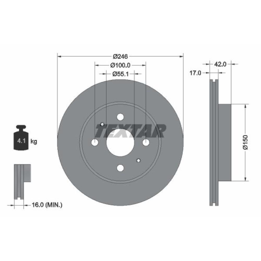 TEXTAR Bremsscheibe vorne Ø246 mm für Daihatsu Sirion Cuore VII Copen