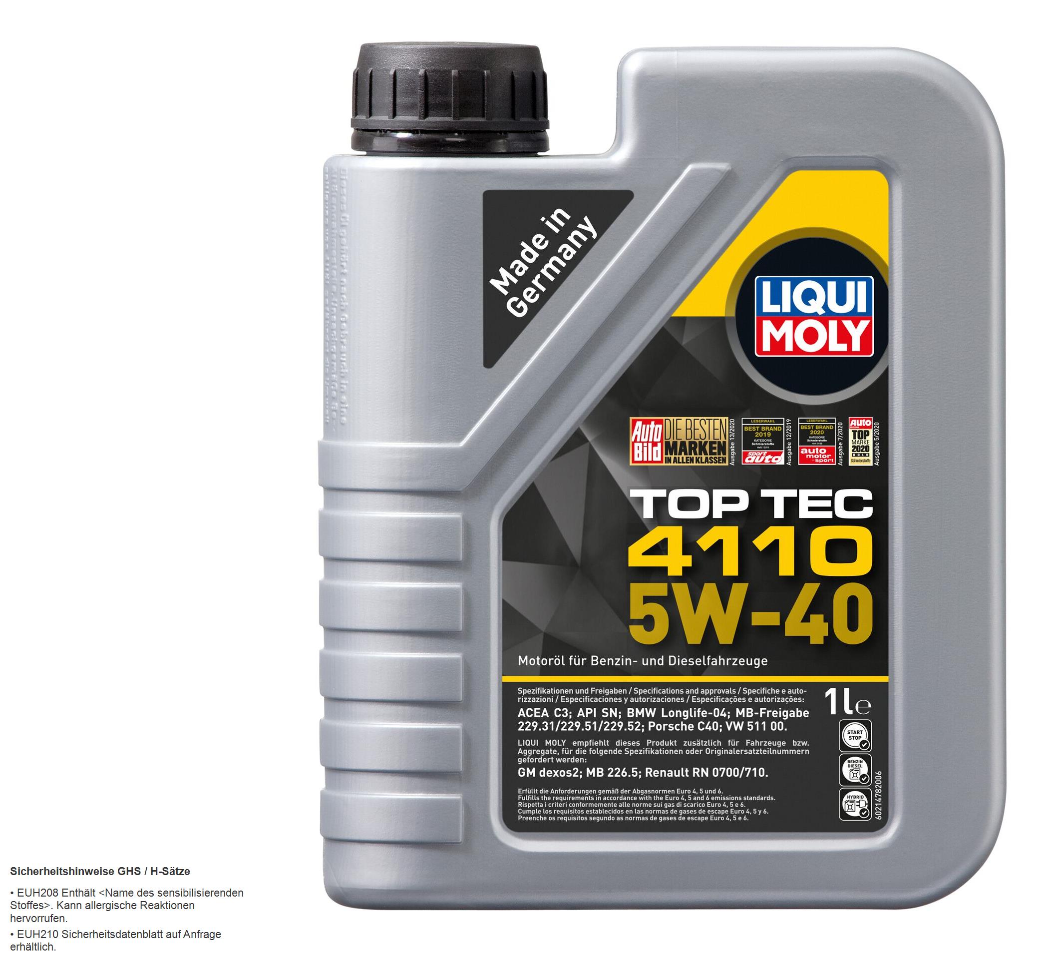 1 L LIQUI MOLY Motoröl TOP TEC 4110 5W-40 für ACEA C3 API SN  Longlife04 VW51100