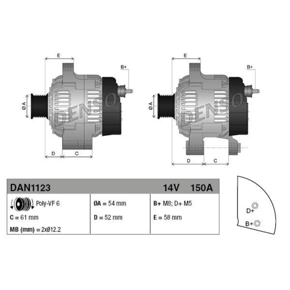 DENSO Generator Lichtmaschine 150A 14V für Fiat Ducato Kasten Alfa Romeo