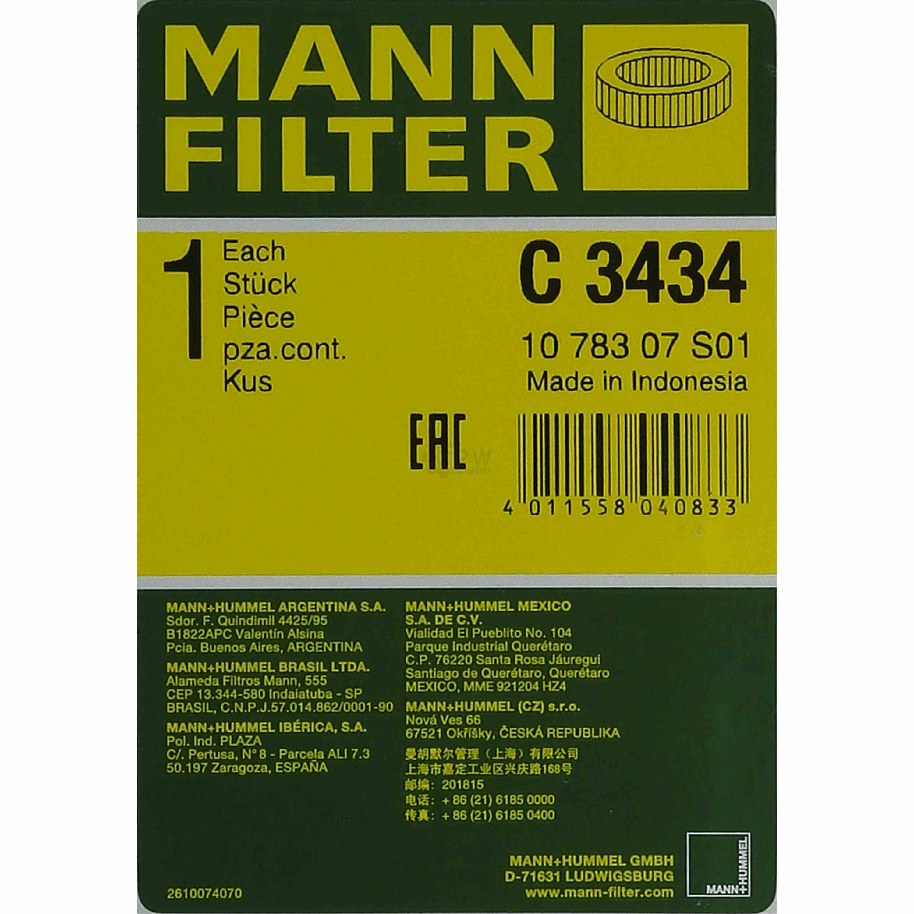 MANN-FILTER Luftfilter für Honda Accord VII CL 2.0 2.4 CM