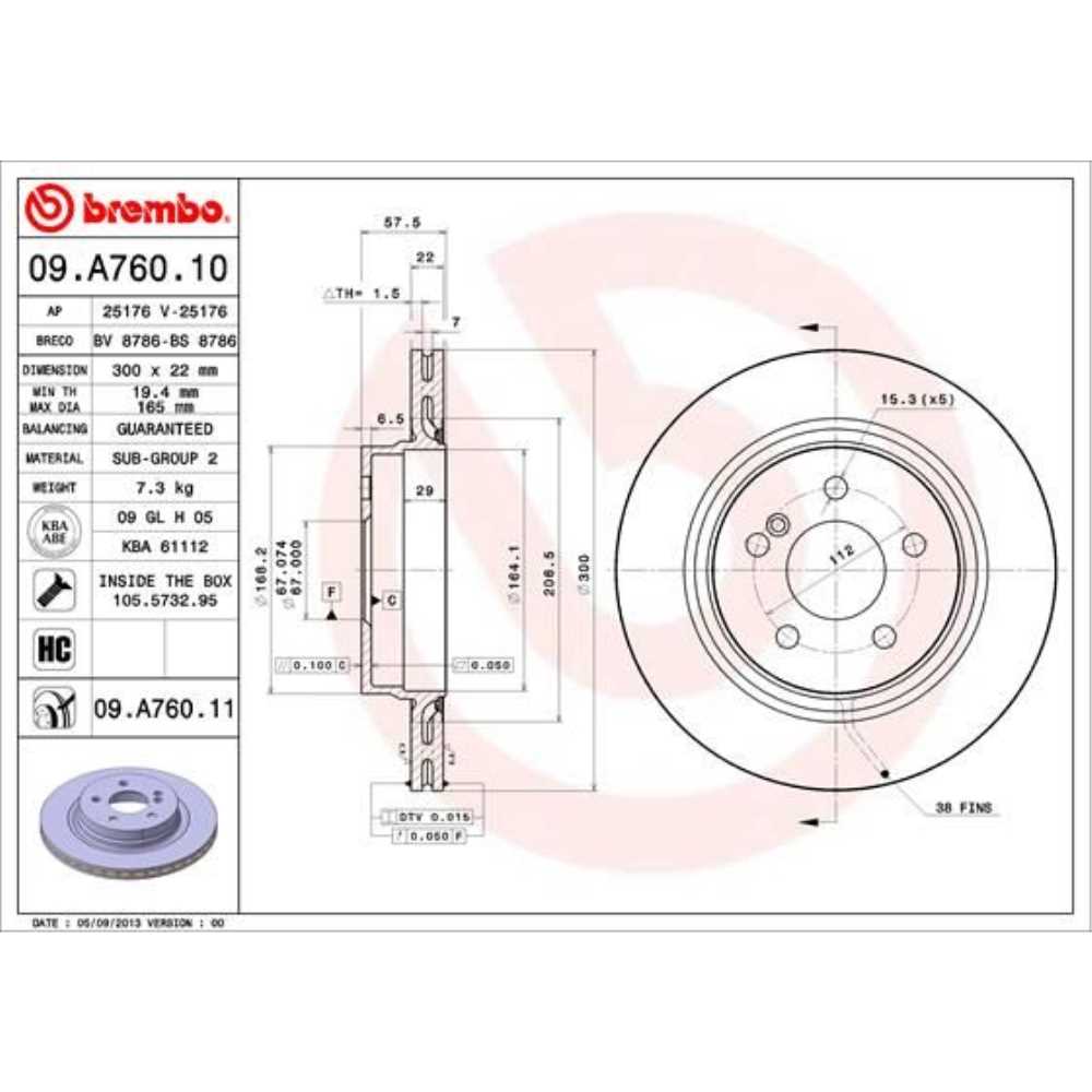 Brembo Satz Bremsscheiben belüftet hinten + Bremsbeläge für Mercedes C-Klasse