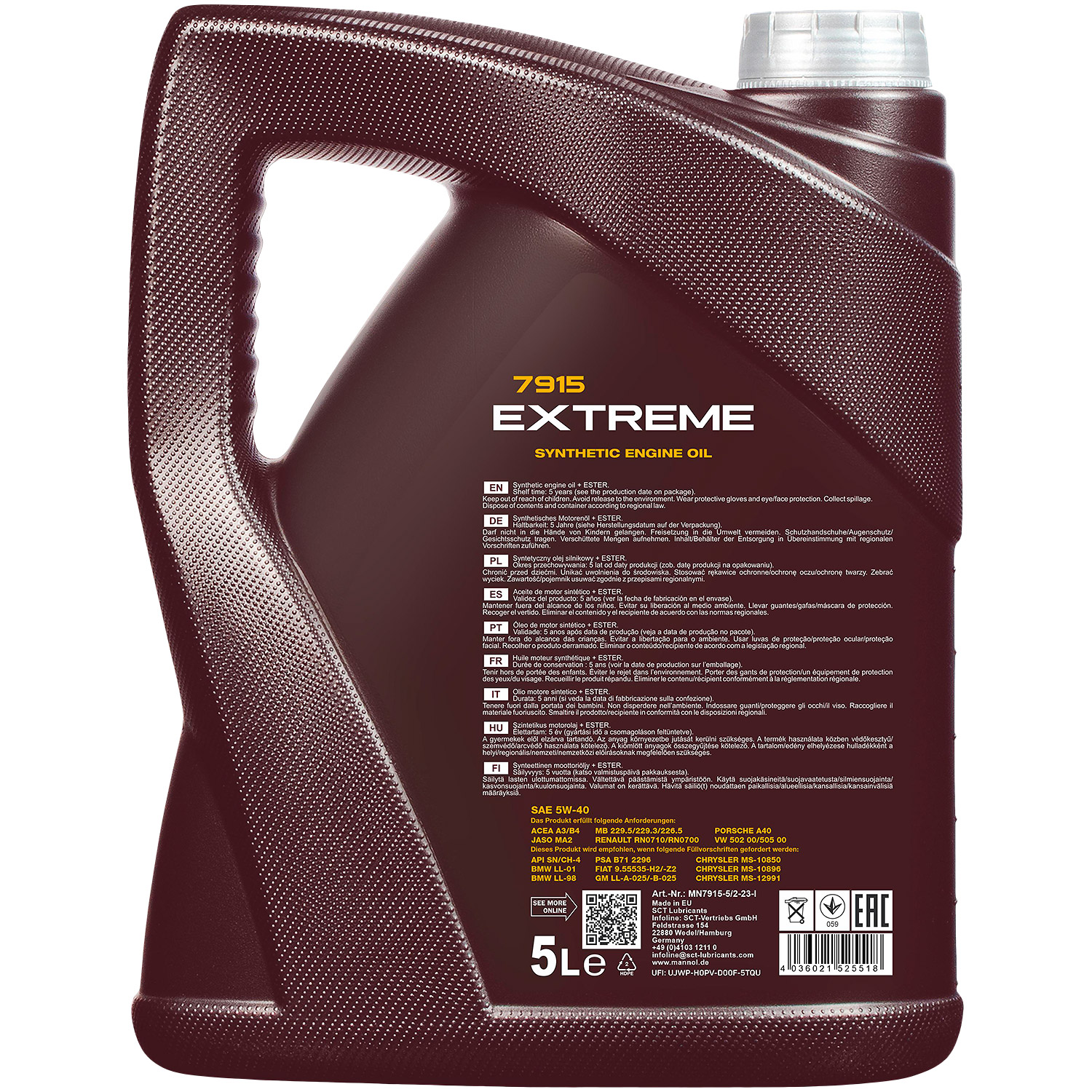 MANNOL 1x5 Liter Extreme 5W-40 API SN/CF Öl Motoröl MN7915-5