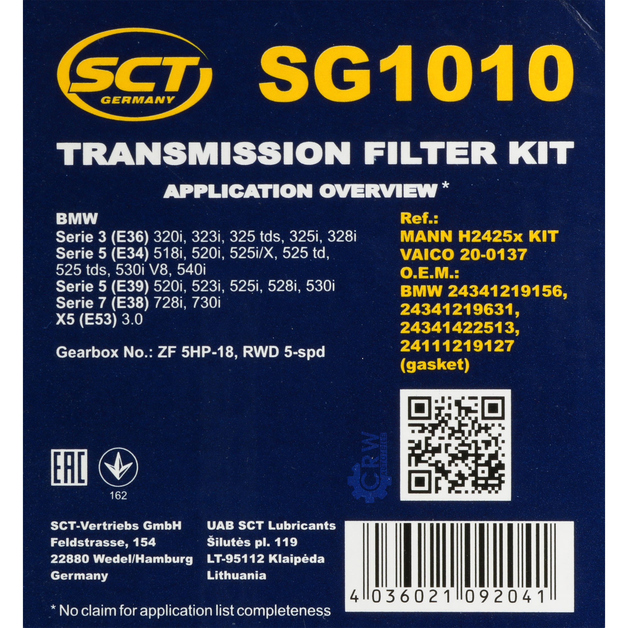 SCT Getriebeölfilter Hydraulikfiltersatz für Automatikgetriebe SG 1010