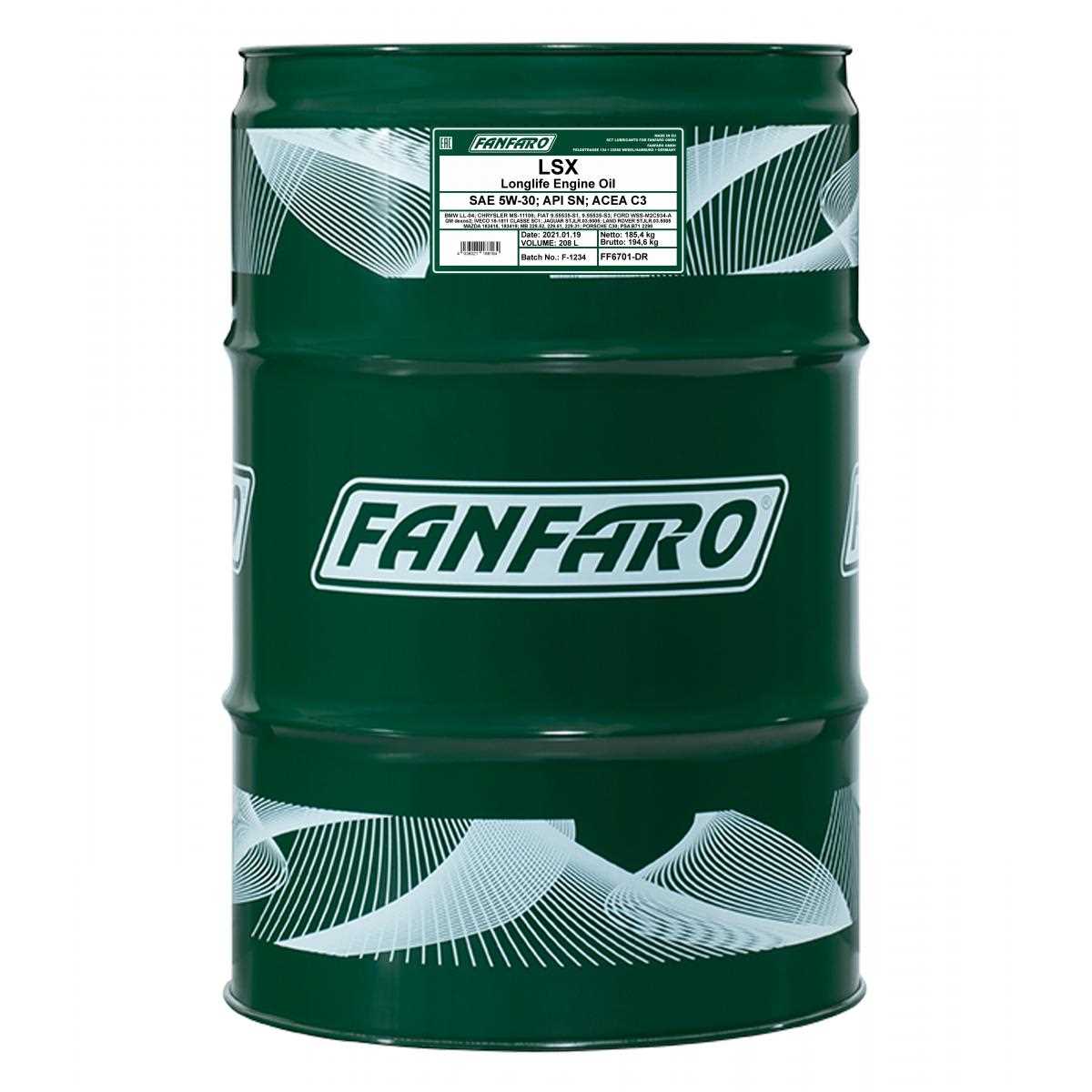 208 Liter FANFARO LSX 5W-30 API SN ACEA C3 Motoröl Expert Line Öl Oil