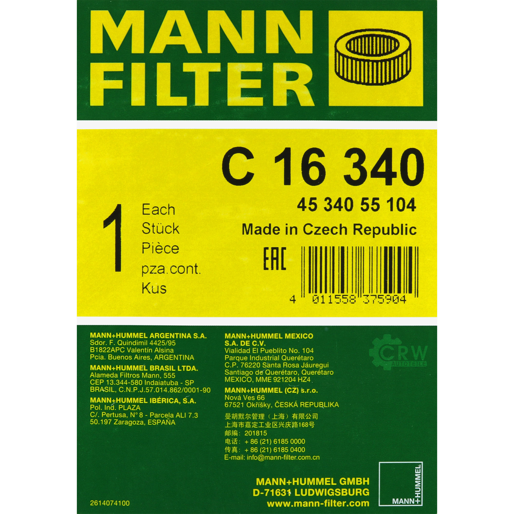 MANN-FILTER Luftfilter C 16 340