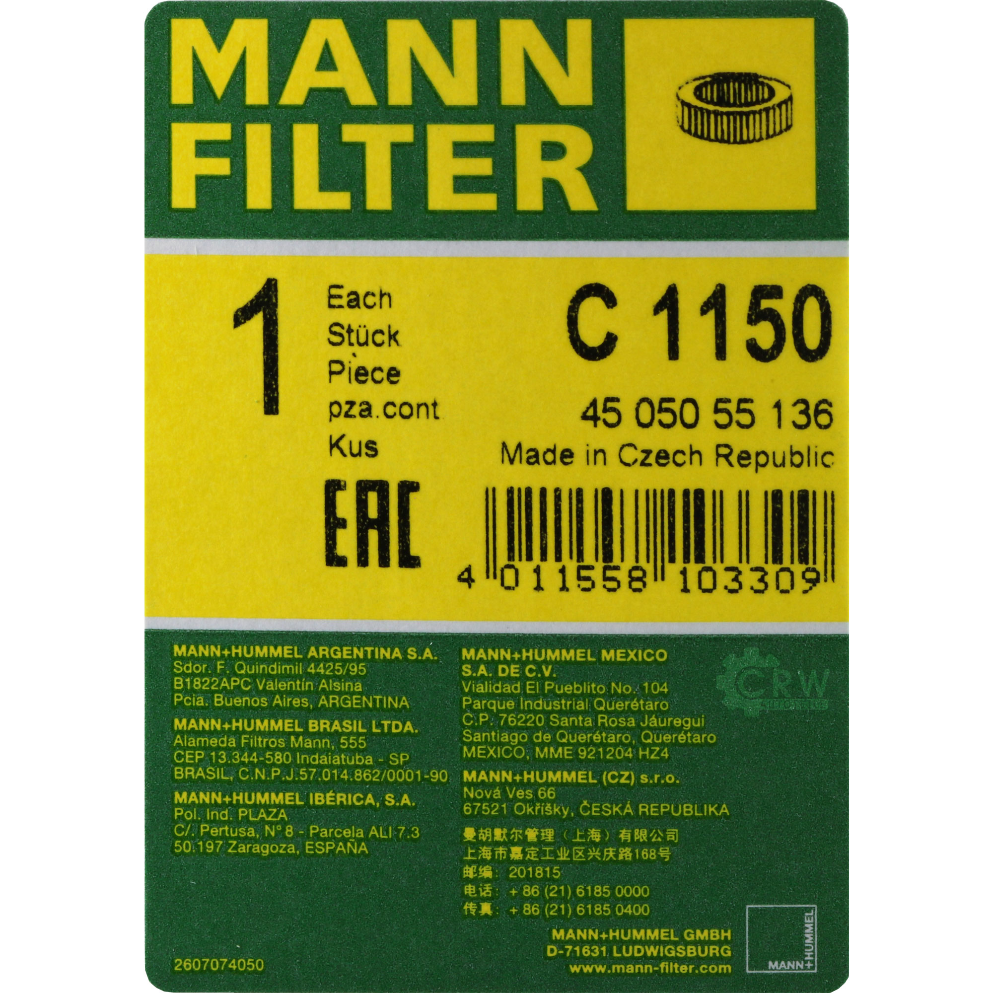 MANN-FILTER Luftfilter für Skoda 105120 742 1.0 1.2 744 110 Coupe 120G 130G