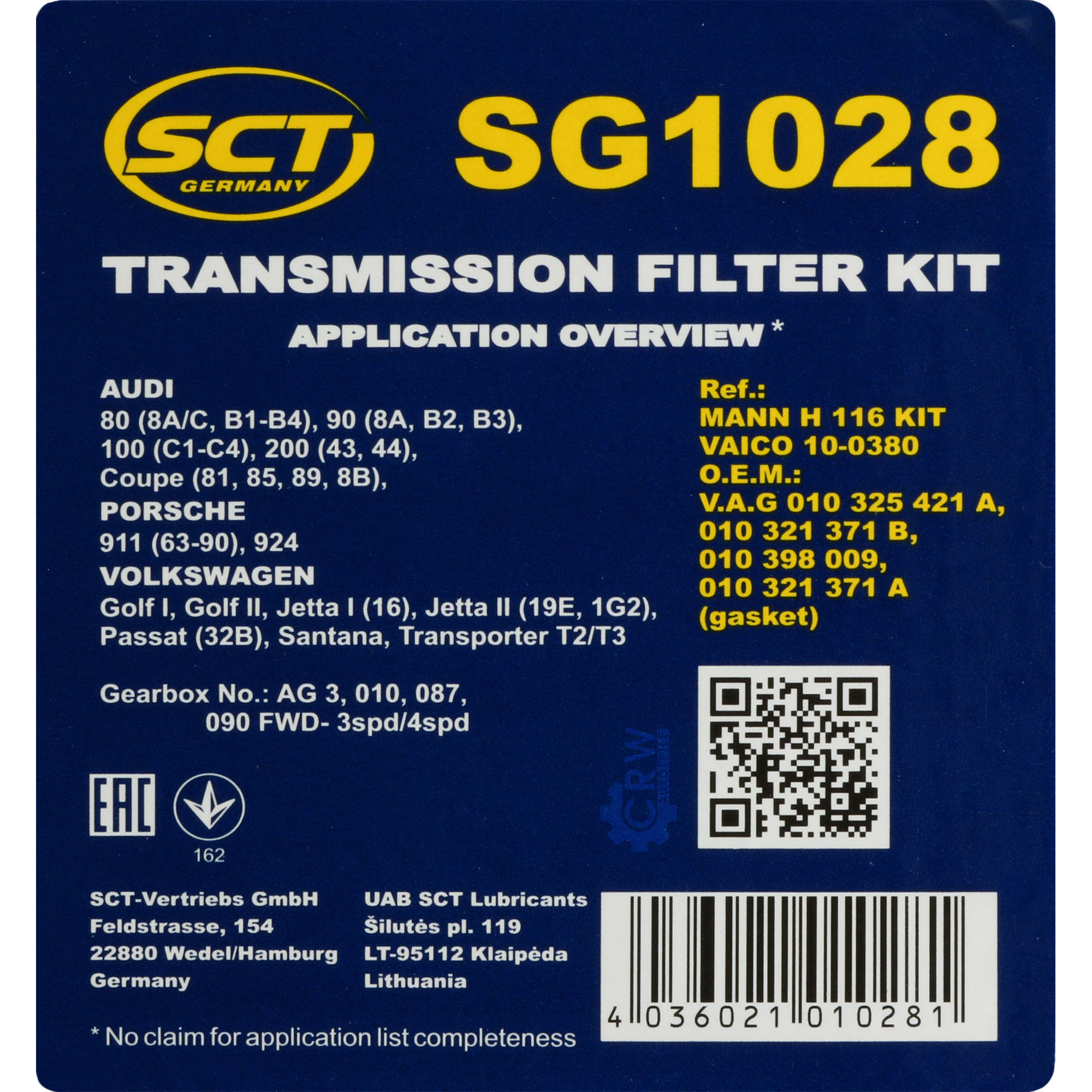 SCT Getriebeölfilter Hydraulikfiltersatz für Automatikgetriebe SG 1028