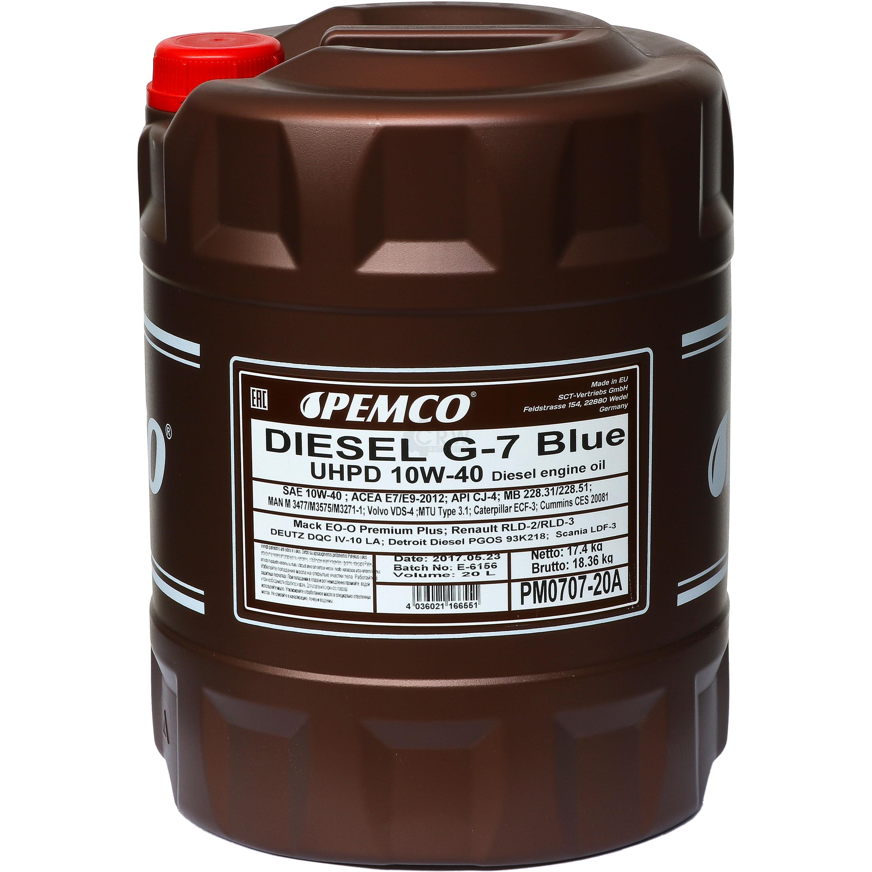 20 Liter PEMCO DIESEL G-7 UHPD 10W-40 Blue API CJ-4 Motoröl synthetisch Oil Öl