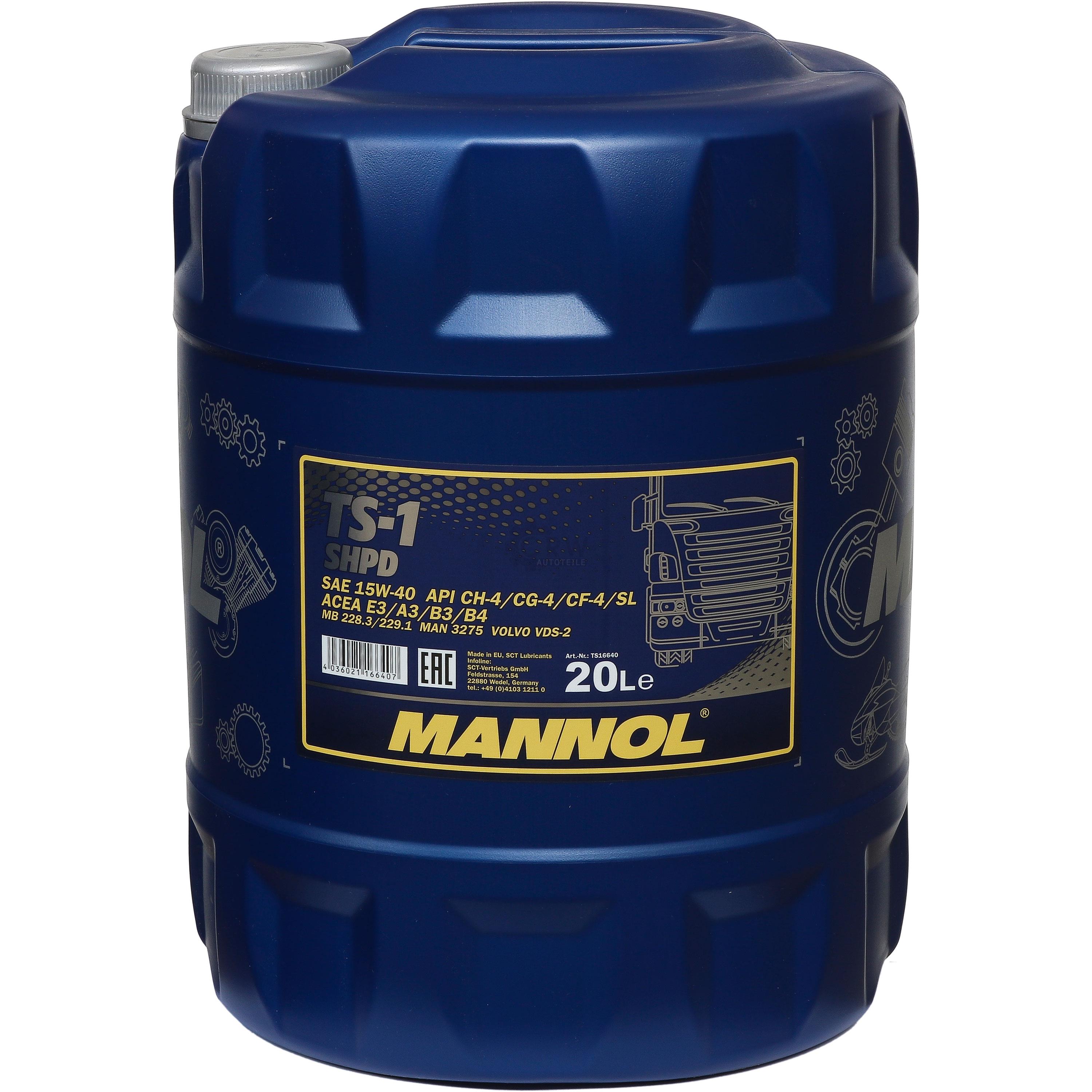 20 Liter Orignal MANNOL Motoröl TS-1 SHPD 15W-40 API CH-4/CG-4/CF-4/SL