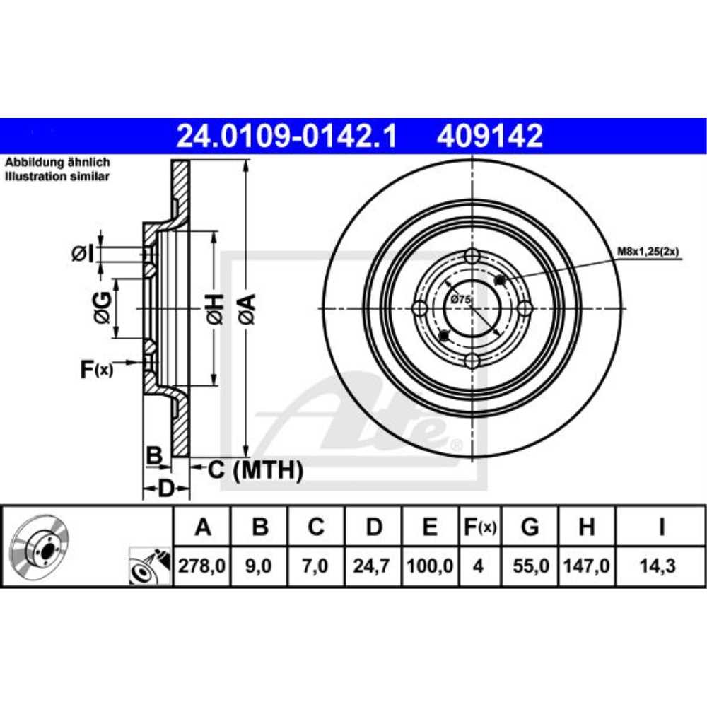 ATE Satz Bremsen Bremsscheiben + Bremsbeläge hinten für Toyota Yaris Daihatsu
