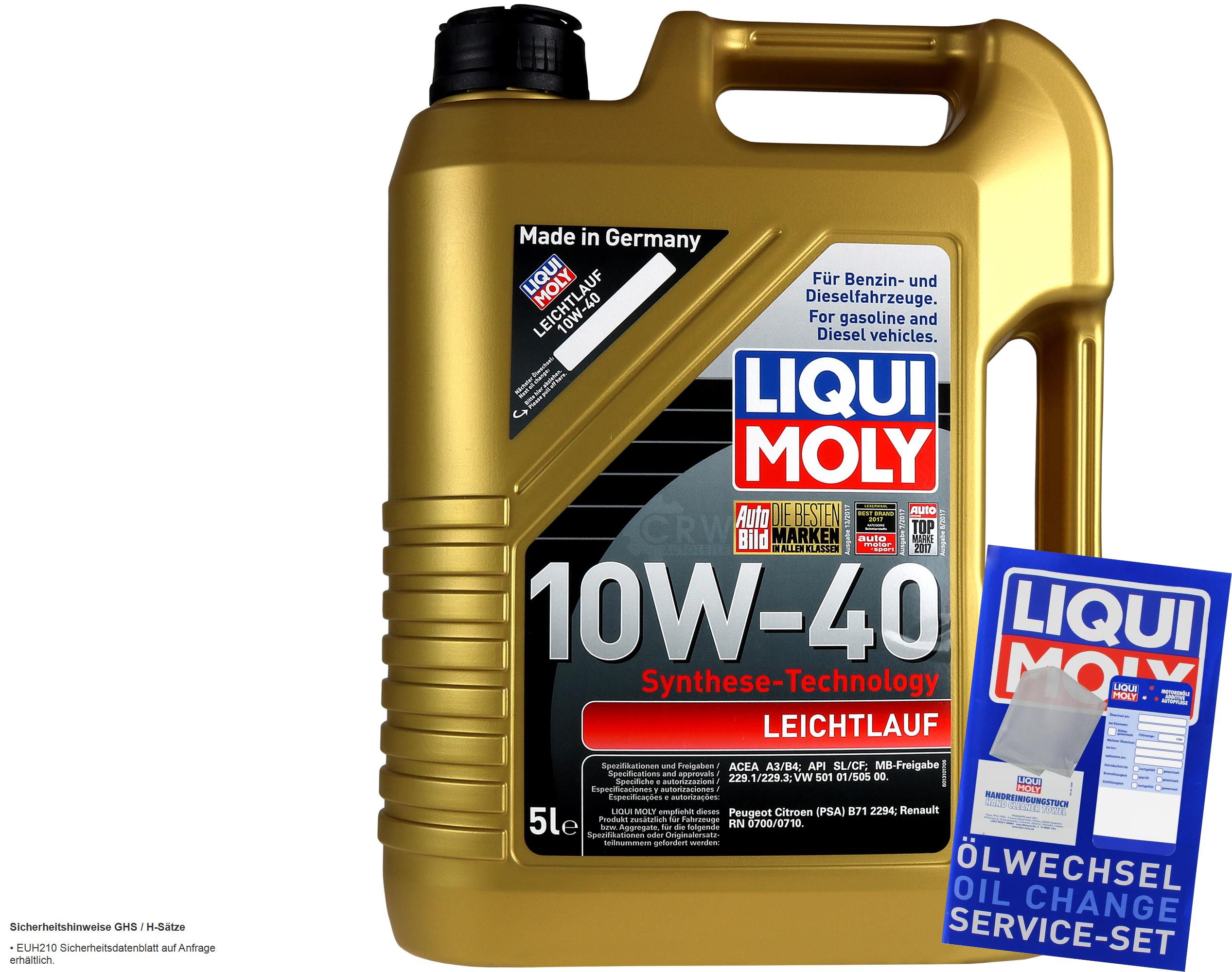 INSPEKTIONSKIT FILTER LIQUI MOLY ÖL 5L 10W-40 für Suzuki Swift IV FZ NZ 1.2